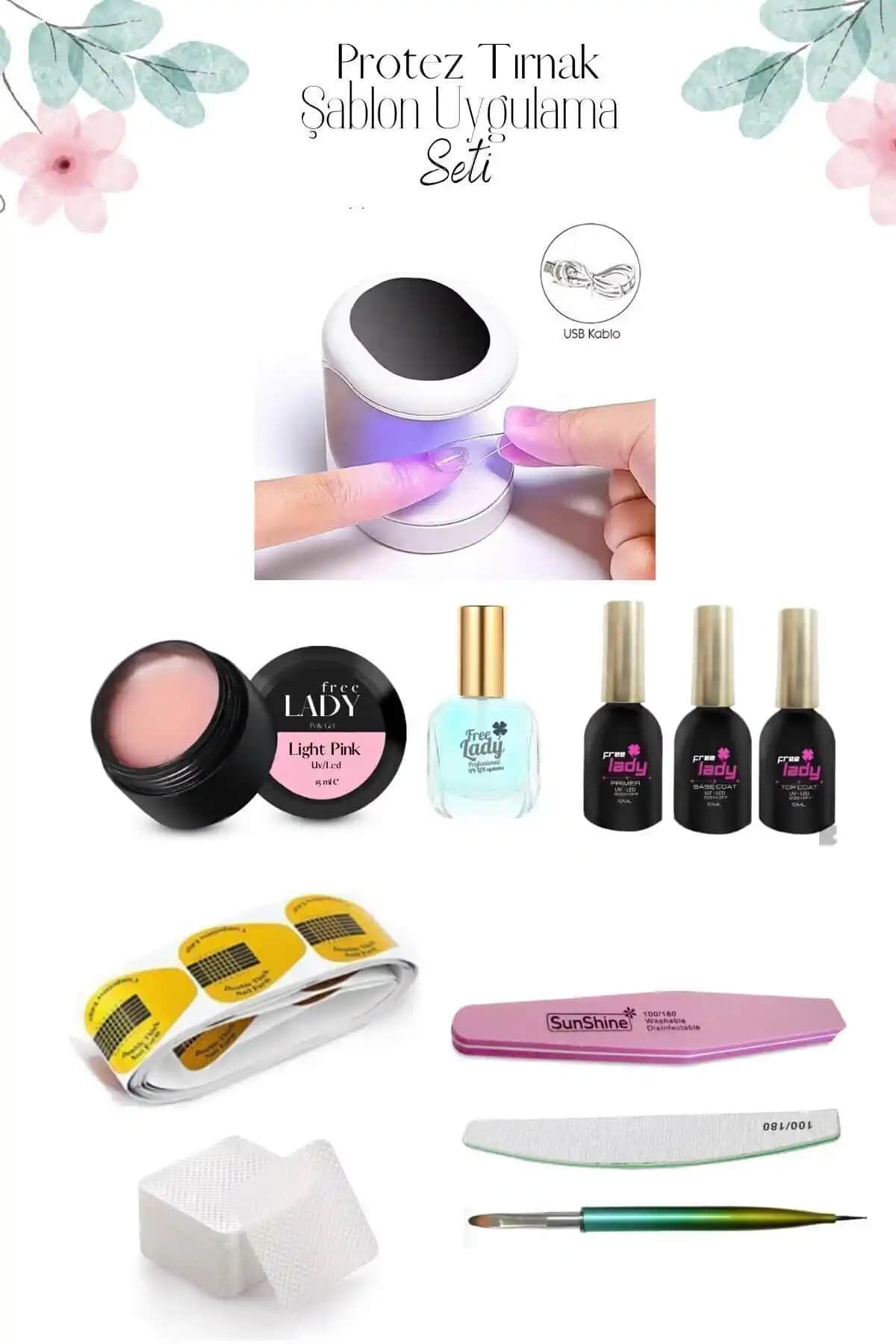 FREELADY Protez Tırnak Jel Sistemleri ve Şablon Uygulama Seti ile Profesyonel Tırnak Bakımı