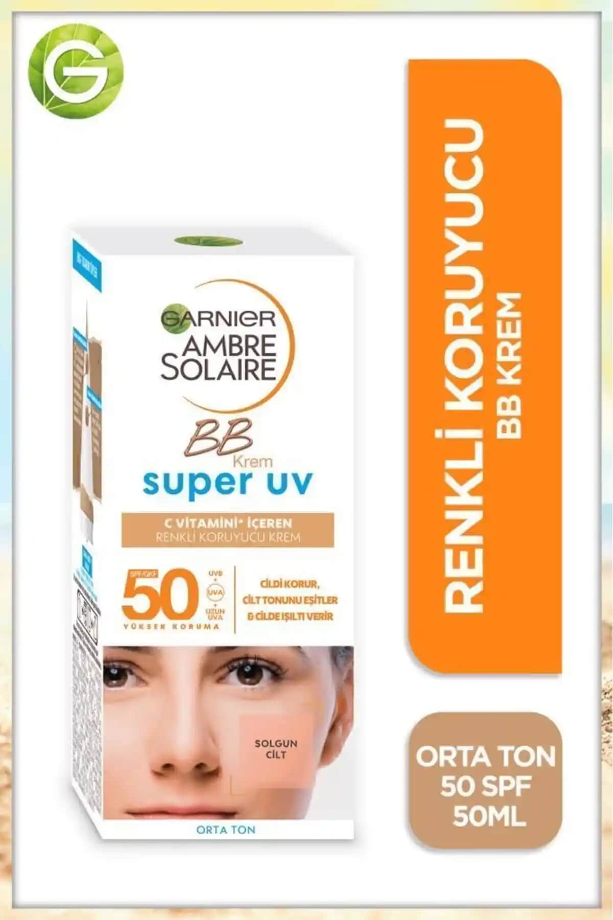 Garnier Ambre Solaire Renkli Koruyucu BB Krem SPF 50 ile Günlük Cilt Bakımı ve Güneş Koruması