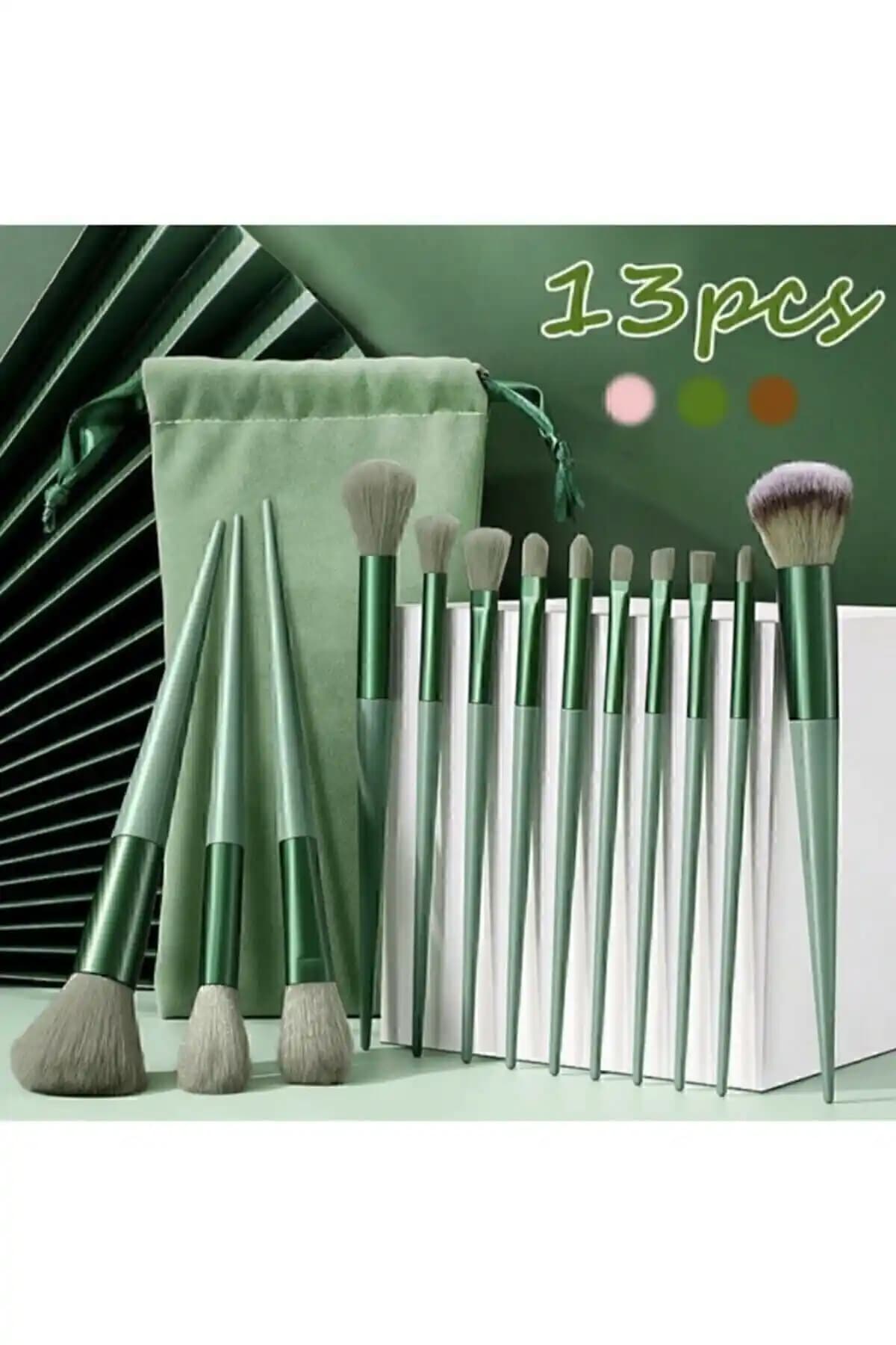 Genel Markalar Fix 13'lü Yeşil Fırça Seti Profesyonel ve Amatör Makyaj İçin Uygun