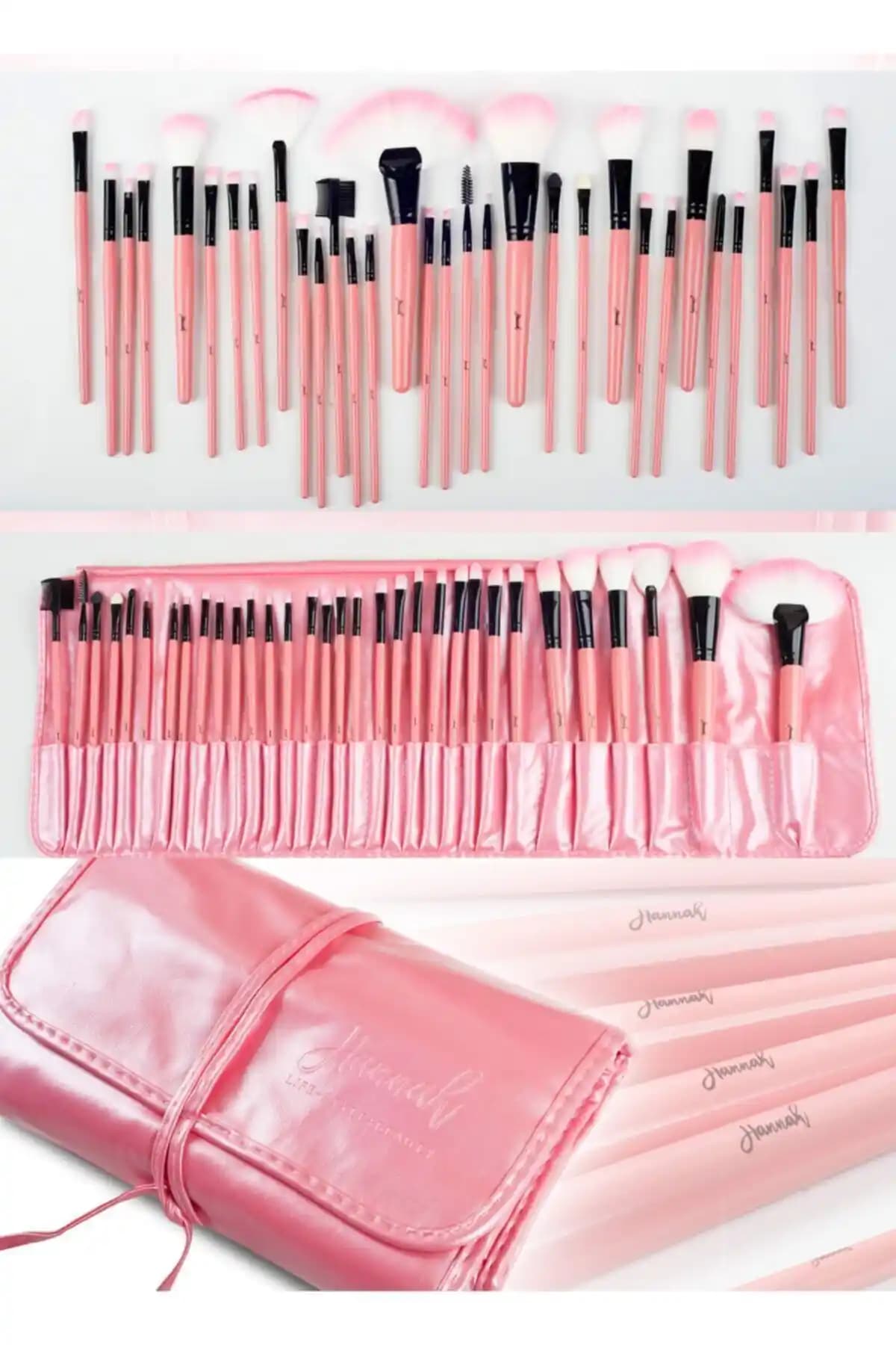 Hannah Pembe Çantalı Makyaj Fırça Seti: Şık ve İşlevsel Profesyonel Makyaj Araçları