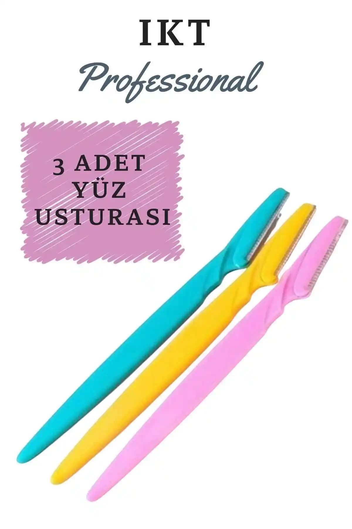 İKT Professional 3 Adet Yüz Jileti ve Kaş Usturası Seti Profesyonel ve Ev Kullanımı İçin Uygun