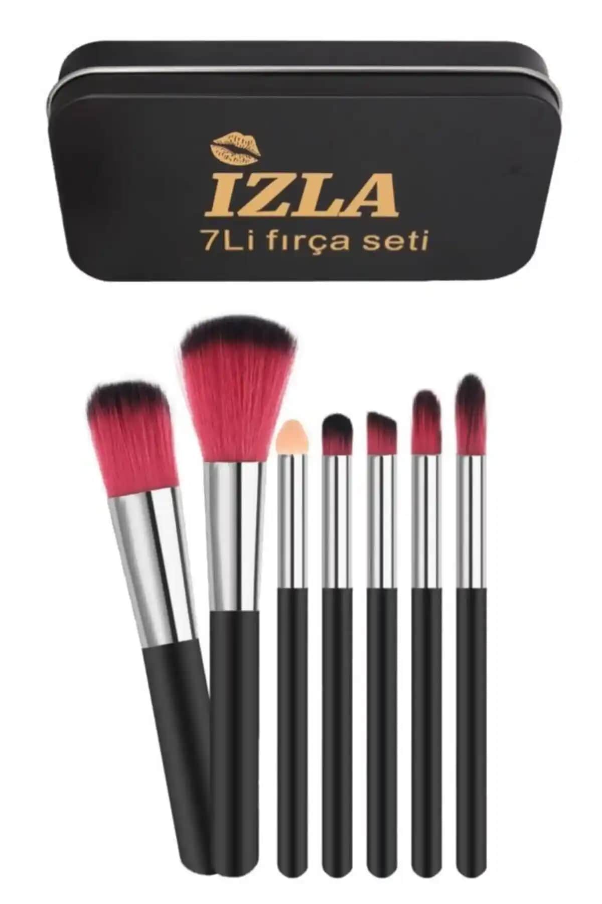 İzla Metal Kutulu Siyah 7'li Makyaj Fırça Seti Taşınabilir ve Hijyenik Tasarım