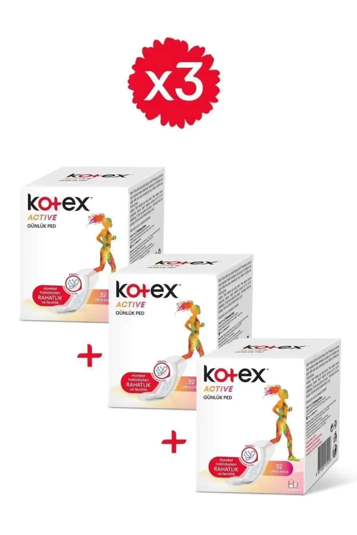 Kotex Active Günlük Ped Uzun 32'li Üçlü Paket - Günlük Hijyen İçin Güvenilir Tercih
