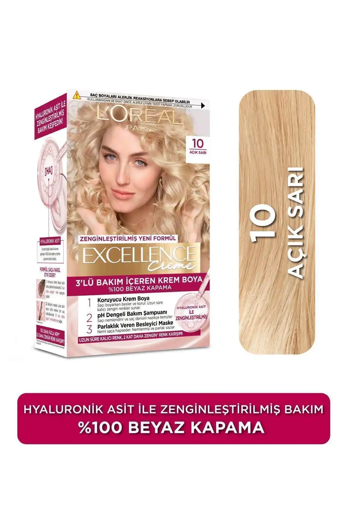 L'Oreal Paris Excellence Creme 10 Açık Sarı Saç Boyası ile Kalıcı ve Güçlü Renkler
