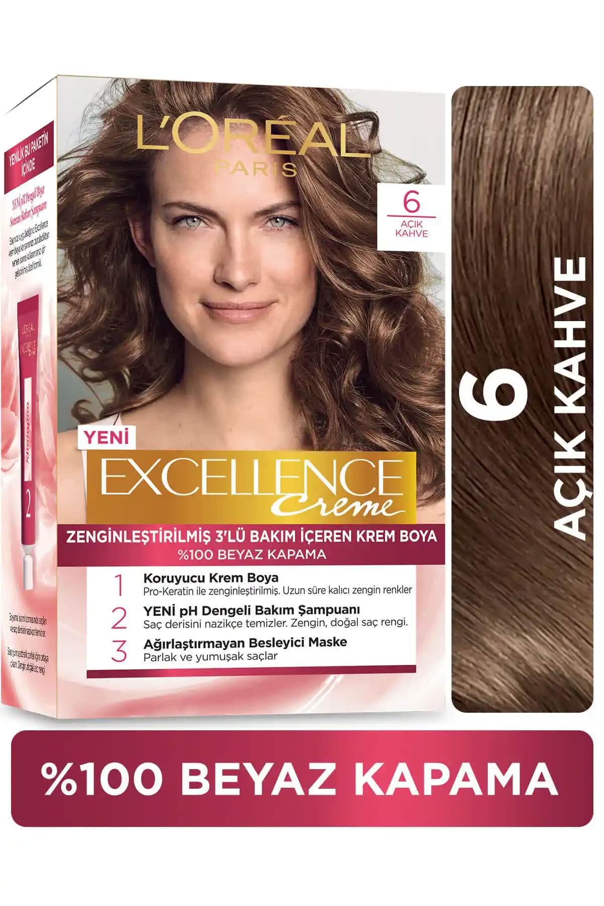 L'Oréal Paris Excellence Creme 6 Açık Kahve Saç Boyası Kalıcı ve Doğal Renk Sağlar