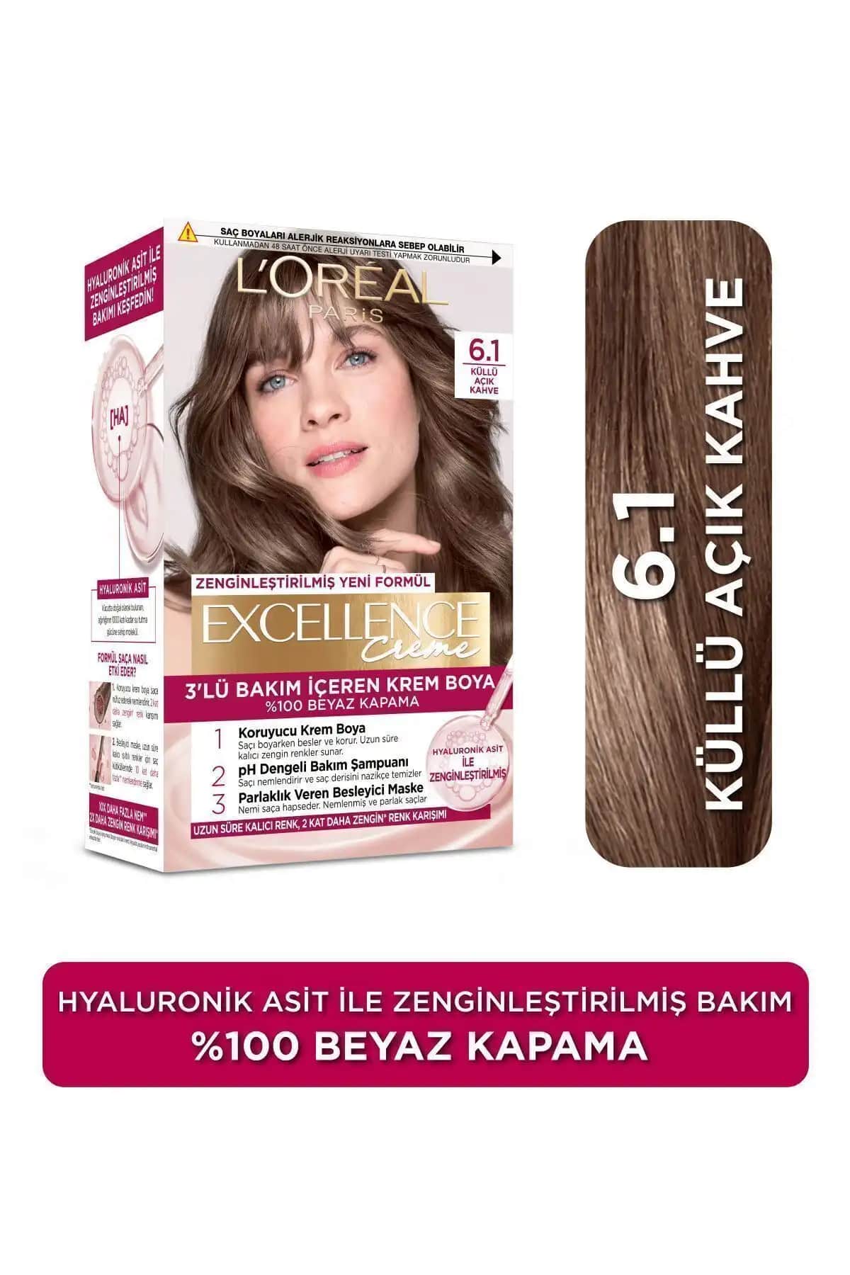 L'Oréal Paris Excellence Creme Küllü Açık Kahve Saç Boyası - Kalıcı ve Güvenli Renk Sağlar
