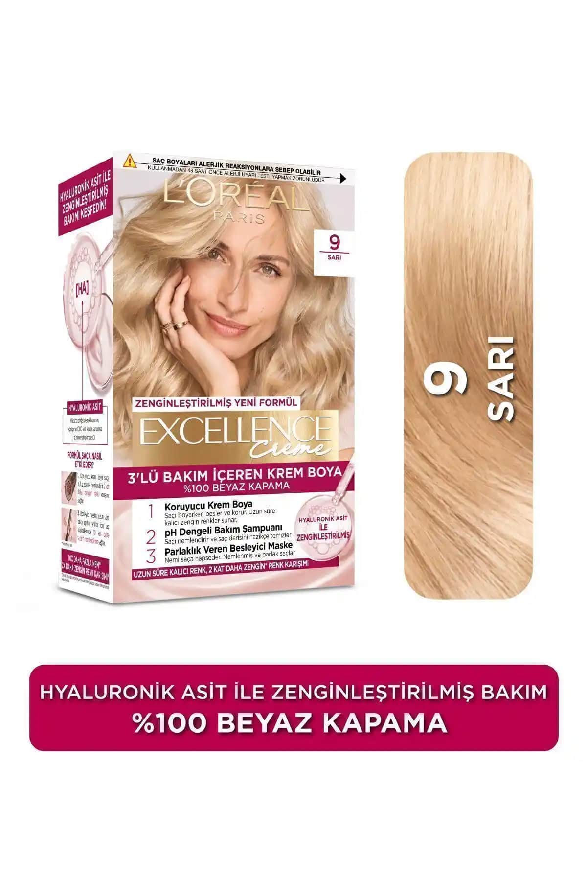 L'Oreal Paris Excellence Creme Sarı Saç Boyası 9 Güçlü ve Kalıcı Renk Seçeneği