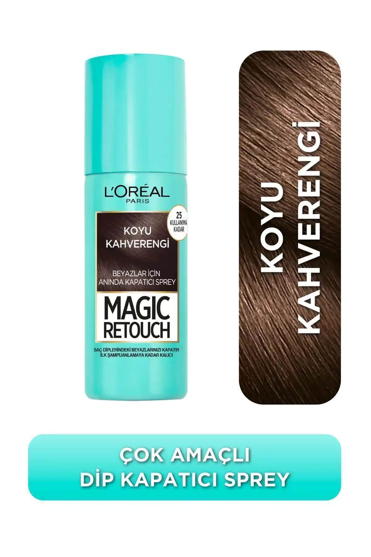 L'Oreal Paris Magic Retouch Beyaz Saçlar İçin Kapatıcı Spreyi Koyu Kahverengi 75 ml