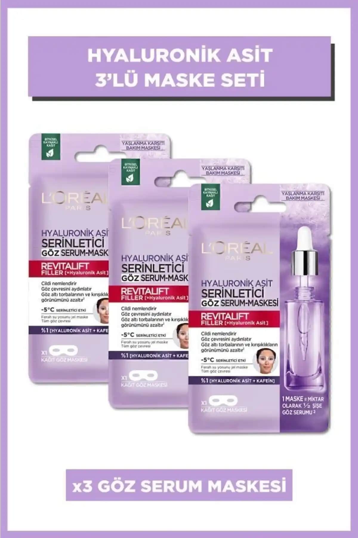 L'Oreal Paris Revitalift Filler Serinletici Göz Serum Maskesi 3'lü Seti Göz Çevresi İçin Yenilikçi Bakım