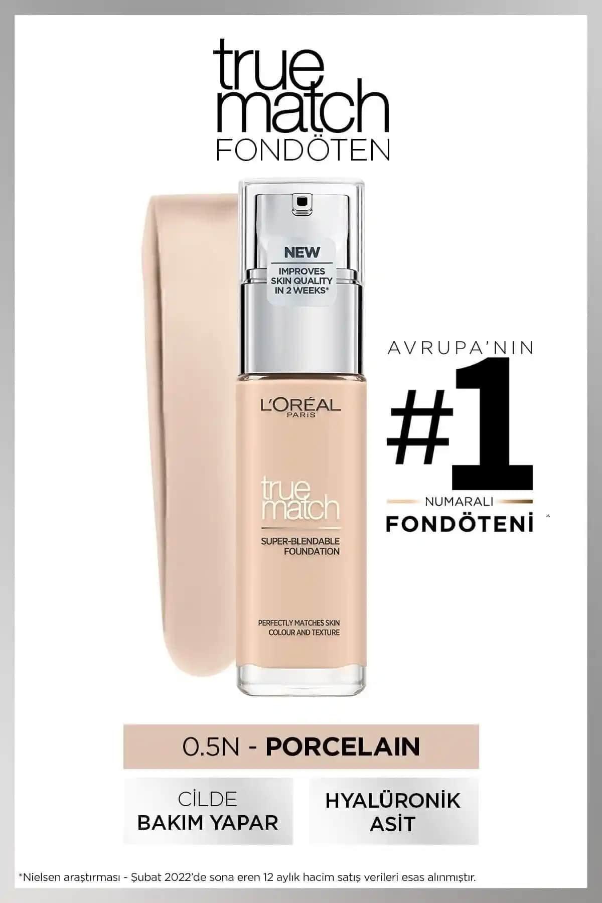L'Oreal Paris True Match Bakım Yapan Fondöten 0.5N Porcelain - Doğal ve Kalıcı Makyaj İçin