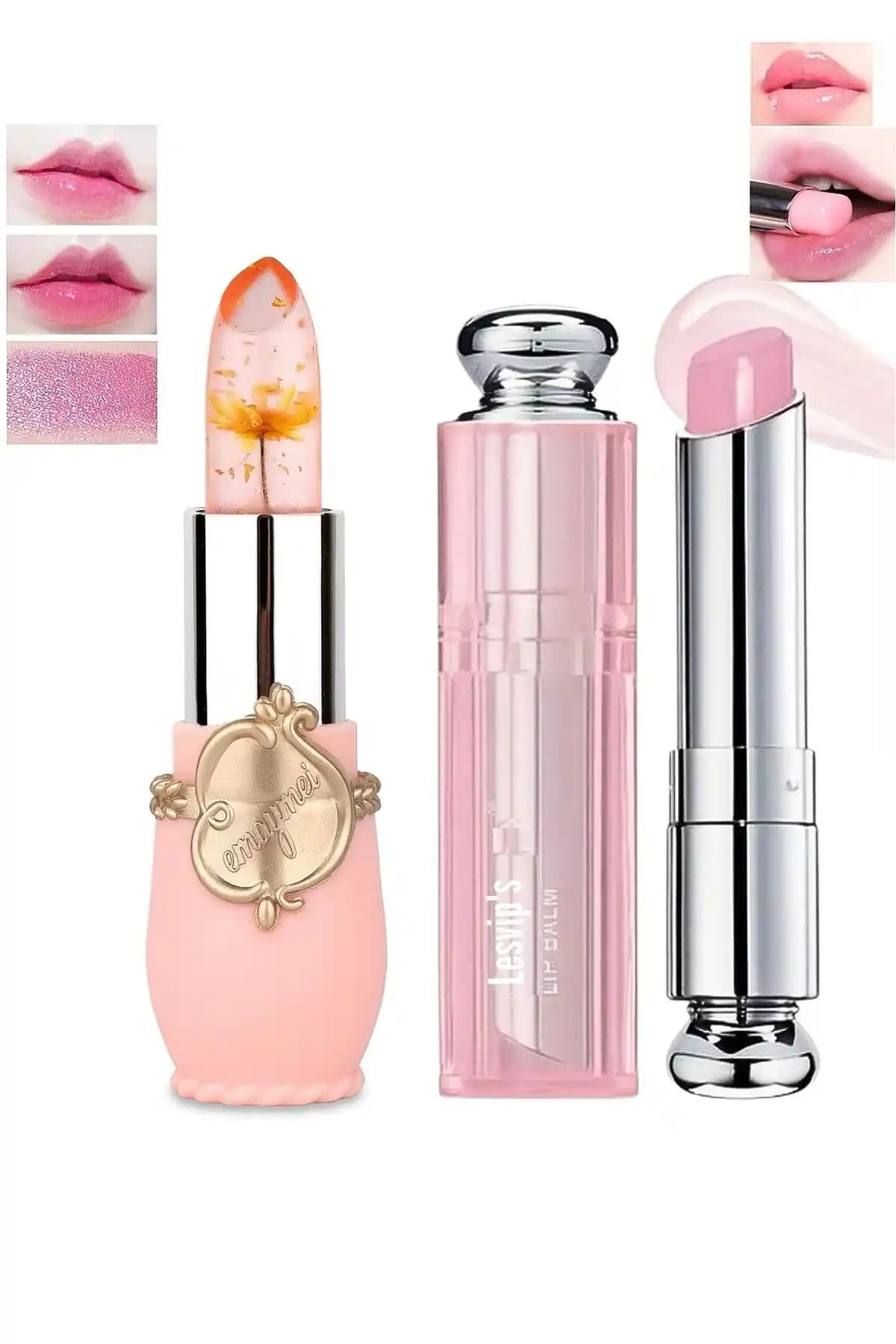 Lesvip Çiçekli Ruj ve Ultra Nemlendirici Lip Balm Seti Doğal Güzellik ve Bakım İçin Uygun