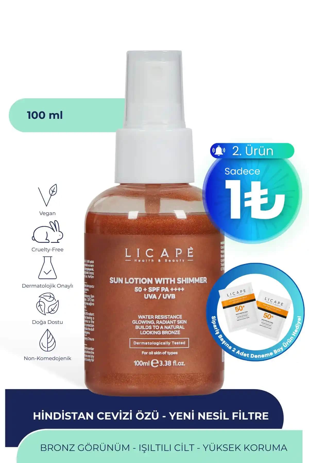 Licape Yüksek Koruma Güneş Kremi: SPF 50+ ile Güçlü Güneş Koruması ve Parlaklık Sağlar