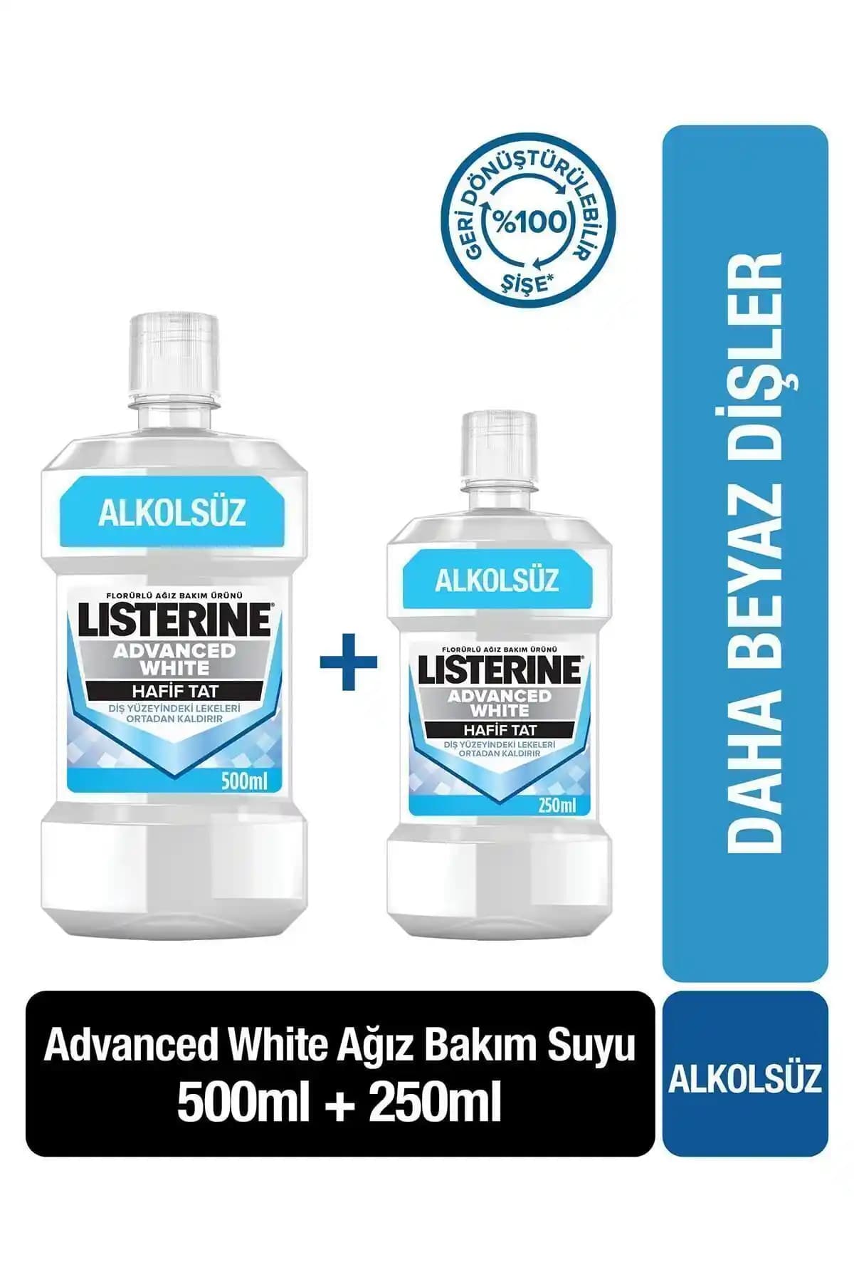 Listerine Advanced White Hafif Tat Alkolsüz Ağız Bakım Suyu ile Günlük Diş Beyazlatma ve Ferah Nefes