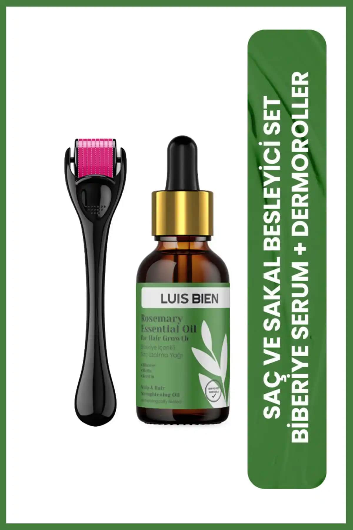 Luis Bien Biberiye Yağı ve Dermaroller Seti ile Doğal Saç Güçlendirme ve Dökülme Önleme