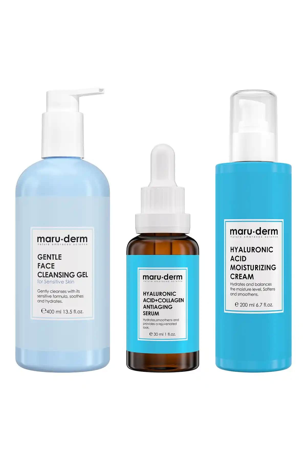 Maru.Derm 3'lü Cilt Bakım Seti: Nemlendirme ve Yatıştırıcı Etkili Formüller