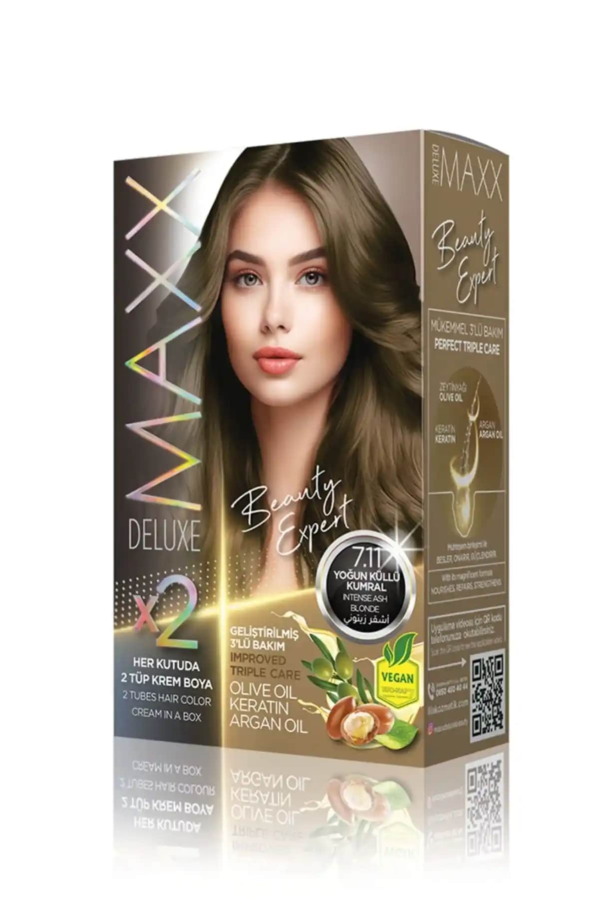 MAXX DELUXE Beauty Expert 7.11 Yoğun Küllü Kumral Set Boya ile Kalıcı ve Doğal Saç Renkleri