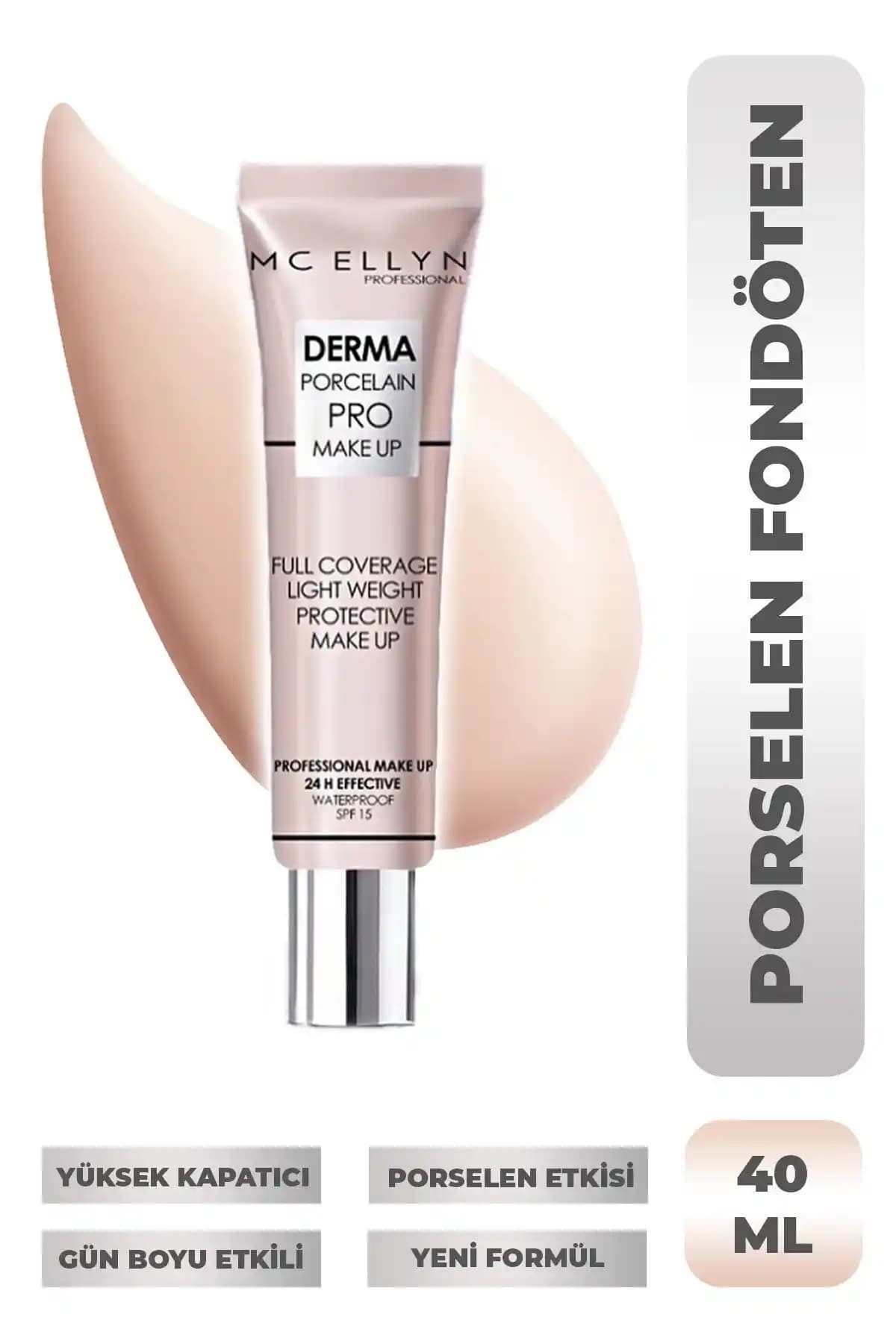 Mcellyn Saten Görünüm Porselen Fondöten Suya ve Tere Dayanıklı Günlük Kullanım İçin