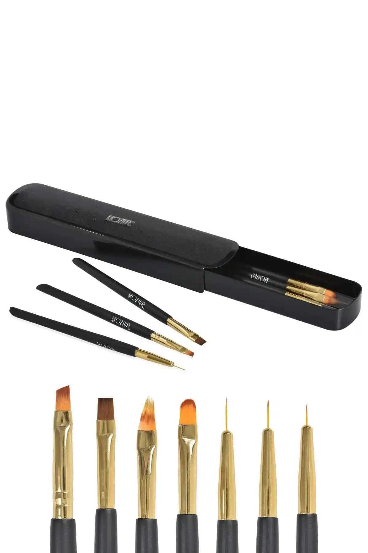 MOZIUR 7'li Lüks Kalıcı Oje ve Protez Tırnak Fırça Seti Profesyonel ve Ev Kullanımı İçin