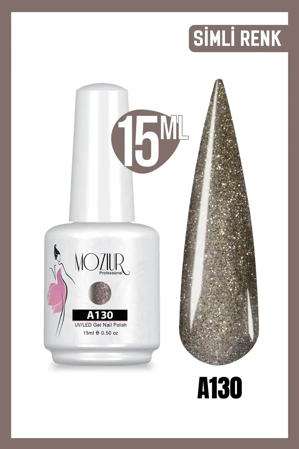 MOZIUR Kalıcı Oje UV Led A130 Simgili Renk 15ml Profesyonel ve Günlük Kullanım İçin