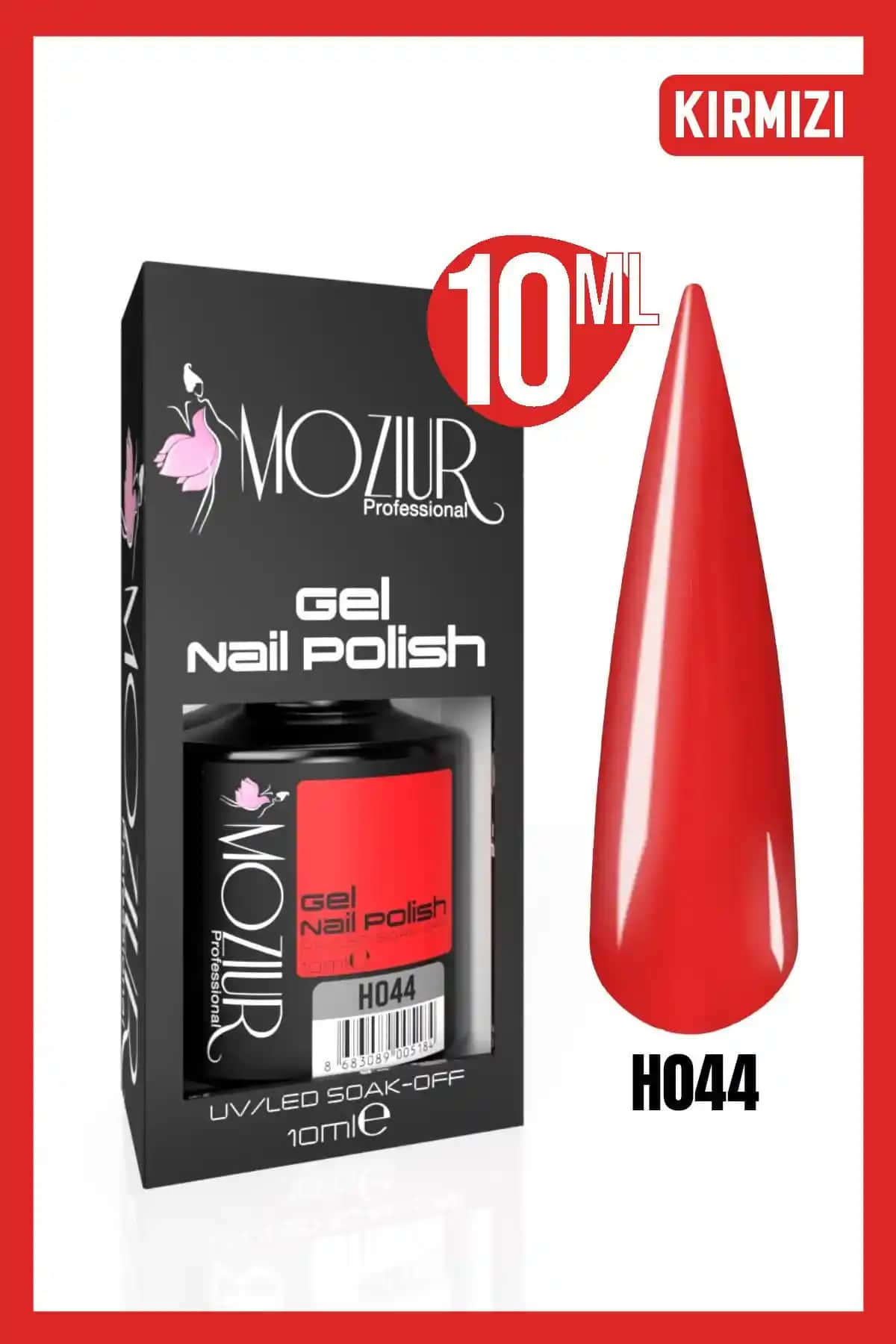 MOZIUR Kalıcı Oje UV Led H044 Kırmızı 10ml Uzun Süre Parlak ve Dayanıklı Tırnak Bakımı