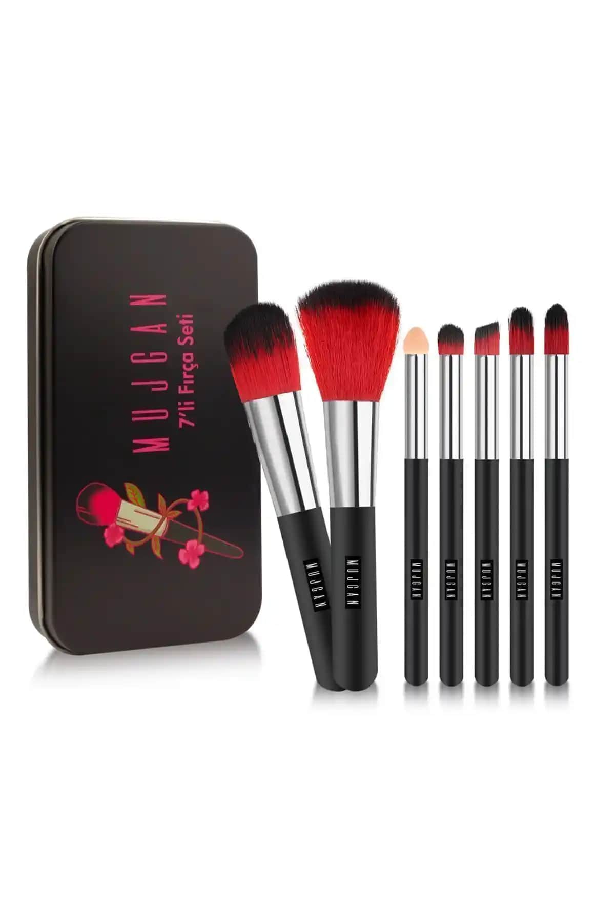 Mujgan 7'li Fırça Seti Siyah Metal Kutuda Profesyonel ve Taşınabilir Makyaj Araçları