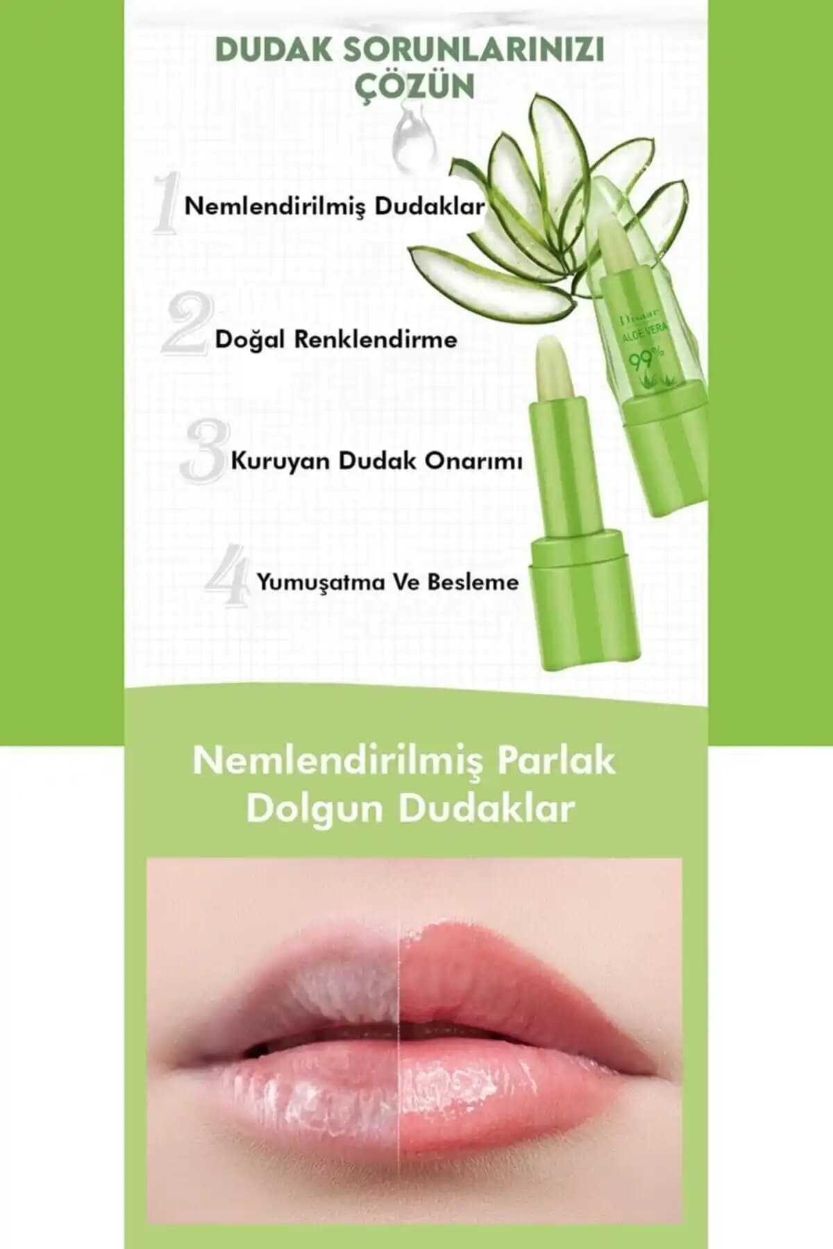 MUJGAN Aloe Vera %99 Dudak Bakım Nemlendirici Ruj Doğal ve Parlak Dudaklar İçin
