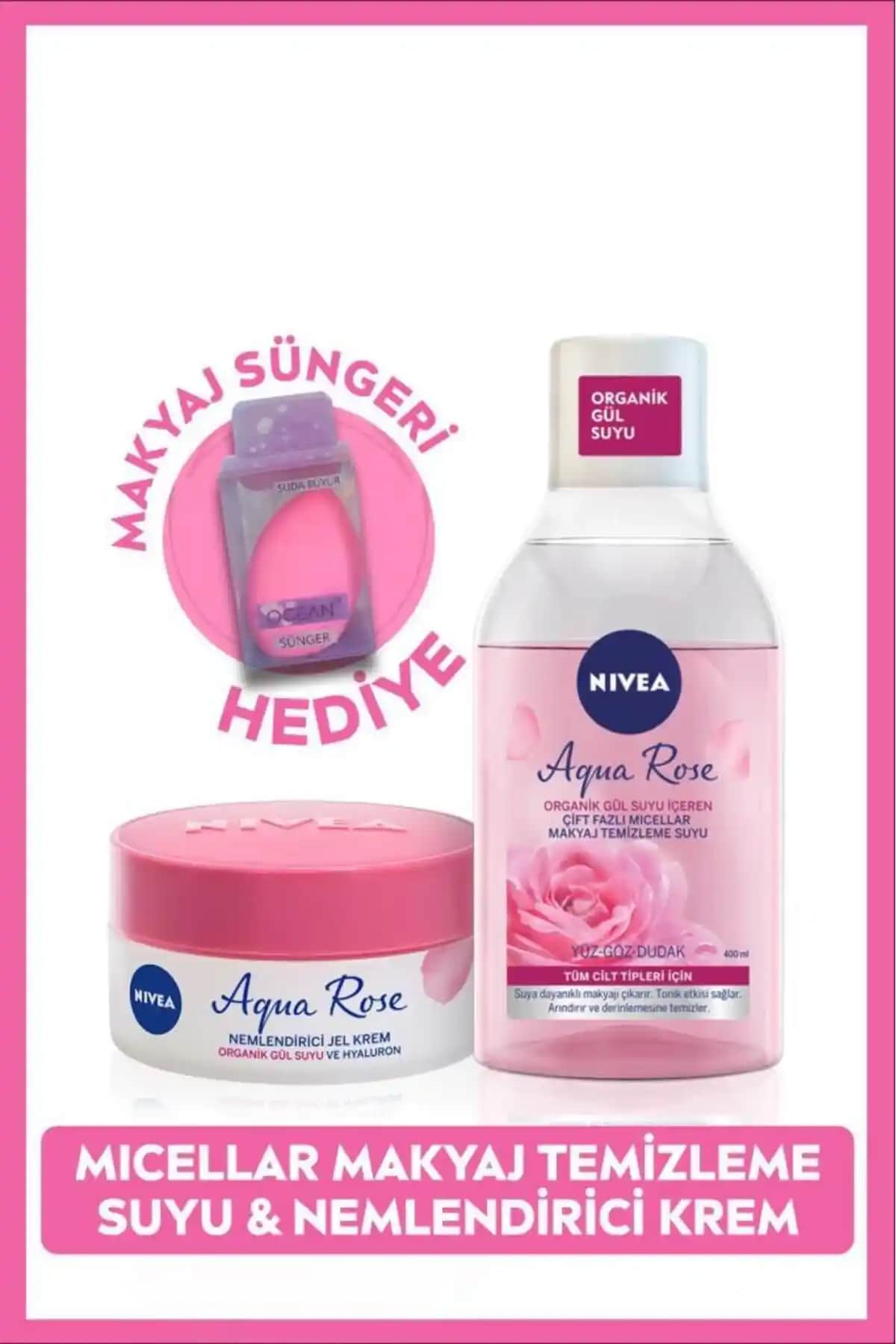 NIVEA Aqua Rose Mikellar Çift Fazlı Temizleme Suyu ve Nemlendirici Krem Seti