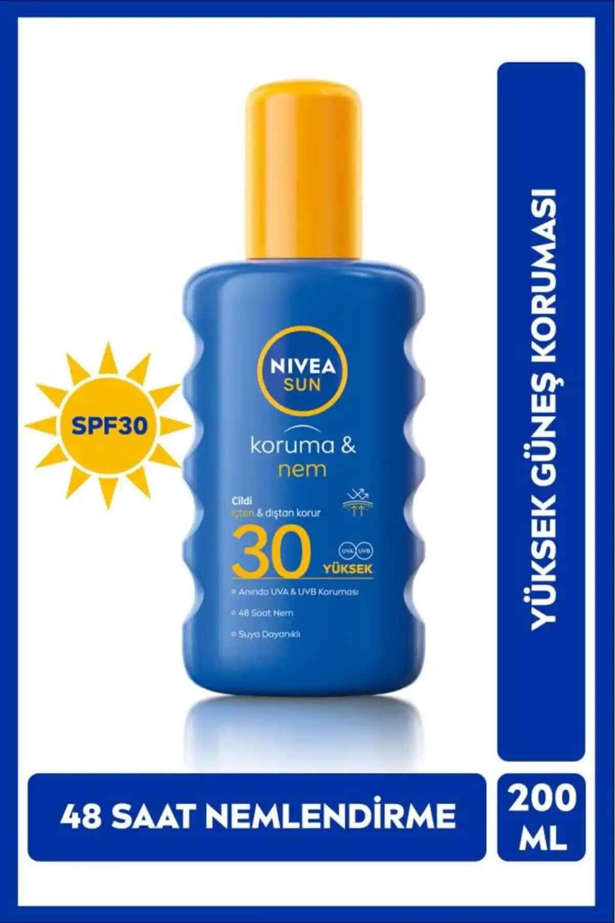 NIVEA SUN SPF30 Güneş Koruyucu ve Nemlendirici Sprey ile Güçlü Koruma ve Kolay Kullanım