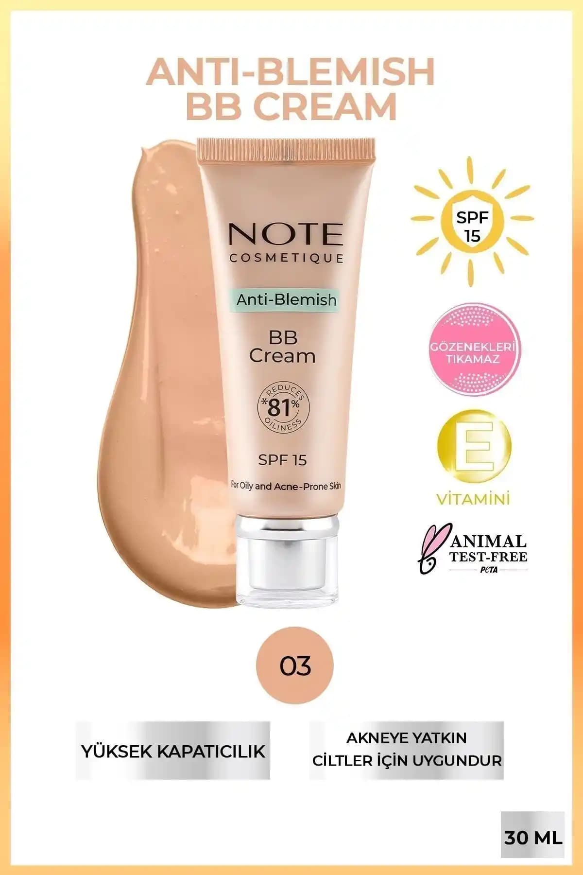 Note Cosmetics Anti-Blemish BB Krem SPF 15: Akneye Yatkın ve Karma Ciltler İçin Çok Yönlü Bakım