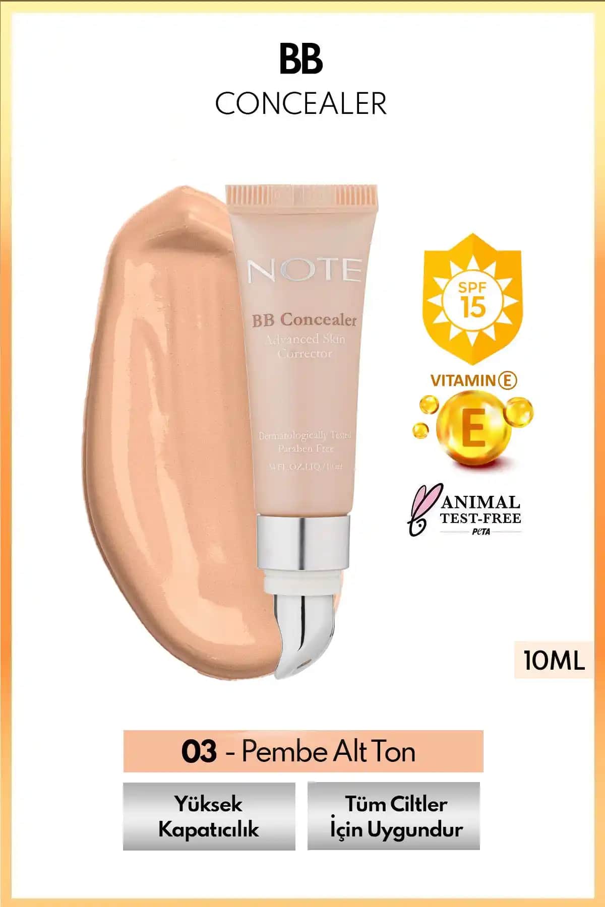 Note Cosmetics BB Kapatıcı SPF 15 yüksek kapatıcılık ve doğal görünüm sağlayan ürün