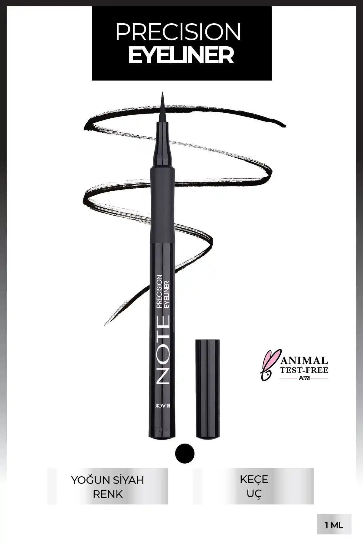 Note Cosmetics Kalem Likit Eyeliner Keçe Uçlu – İnce ve Kontrollü Siyah Göz Çizgileri