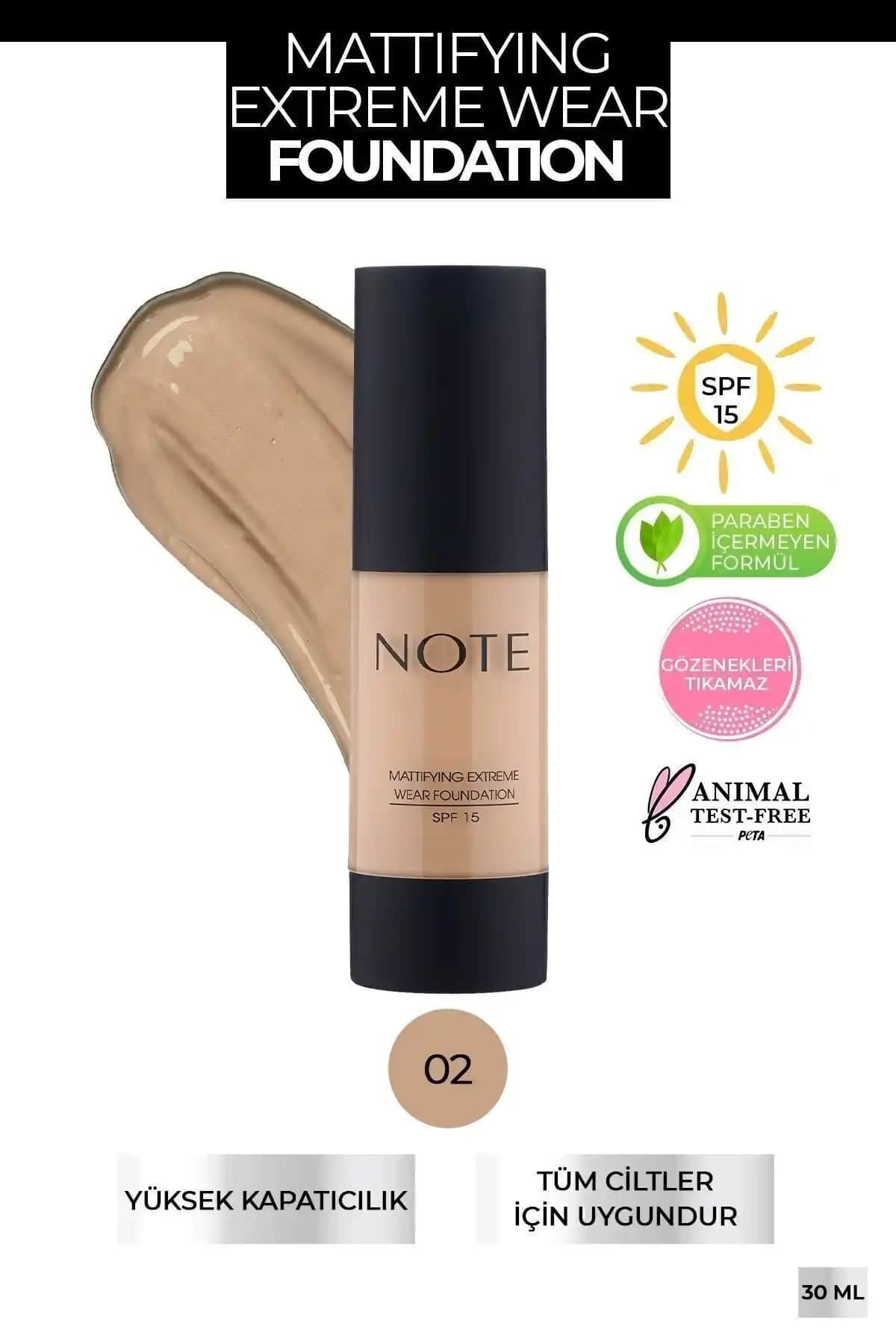 Note Cosmetics Mattifying Extreme Wear SPF 15 Yüksek Performanslı Mat Fondöten