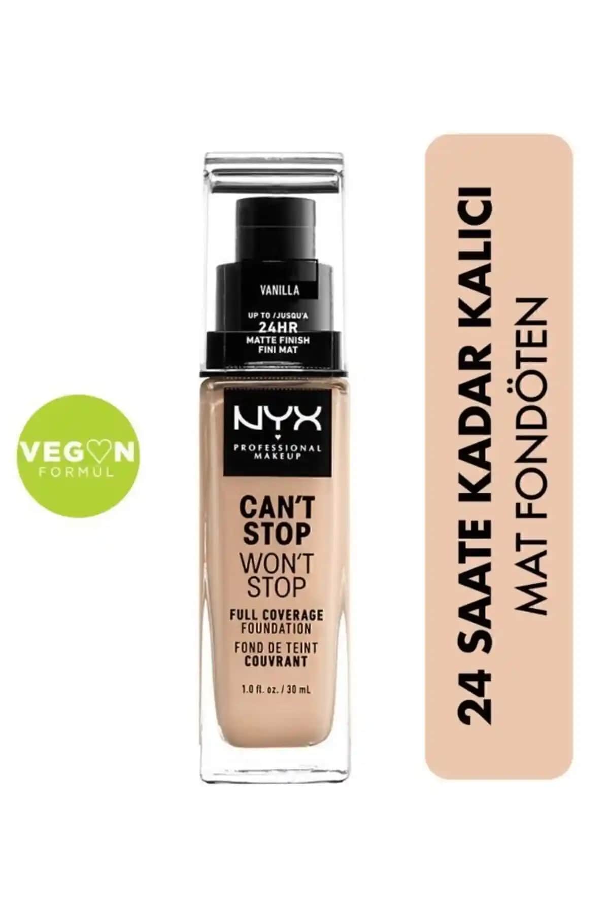 NYX Can't Stop Won't Stop Fondöten Vanilla: Yüksek Kapatıcılık ve Doğal Mat Görünüm