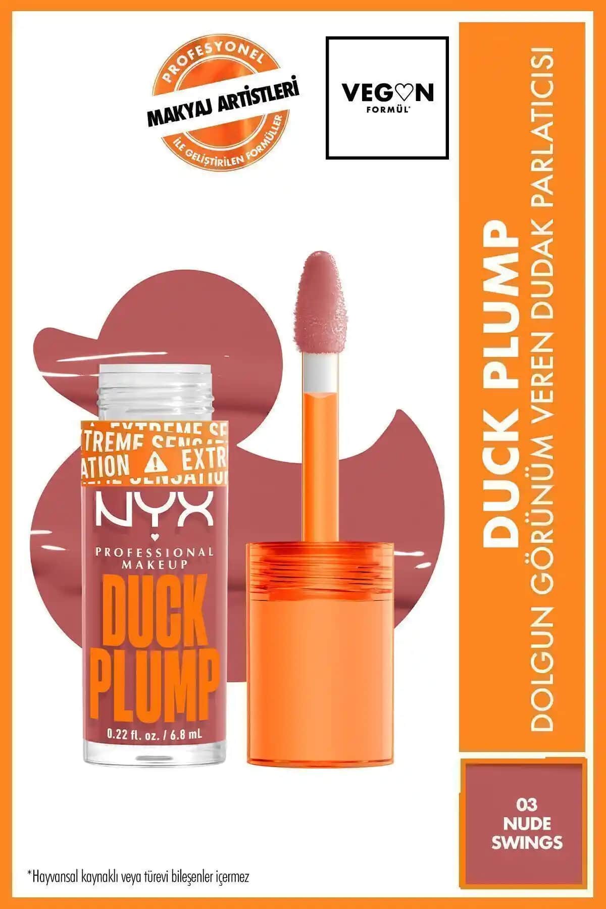 NYX Duck Plump Dudak Parlatıcısı 03 Nude Swings ile doğal ve parlak dudaklara ulaşın