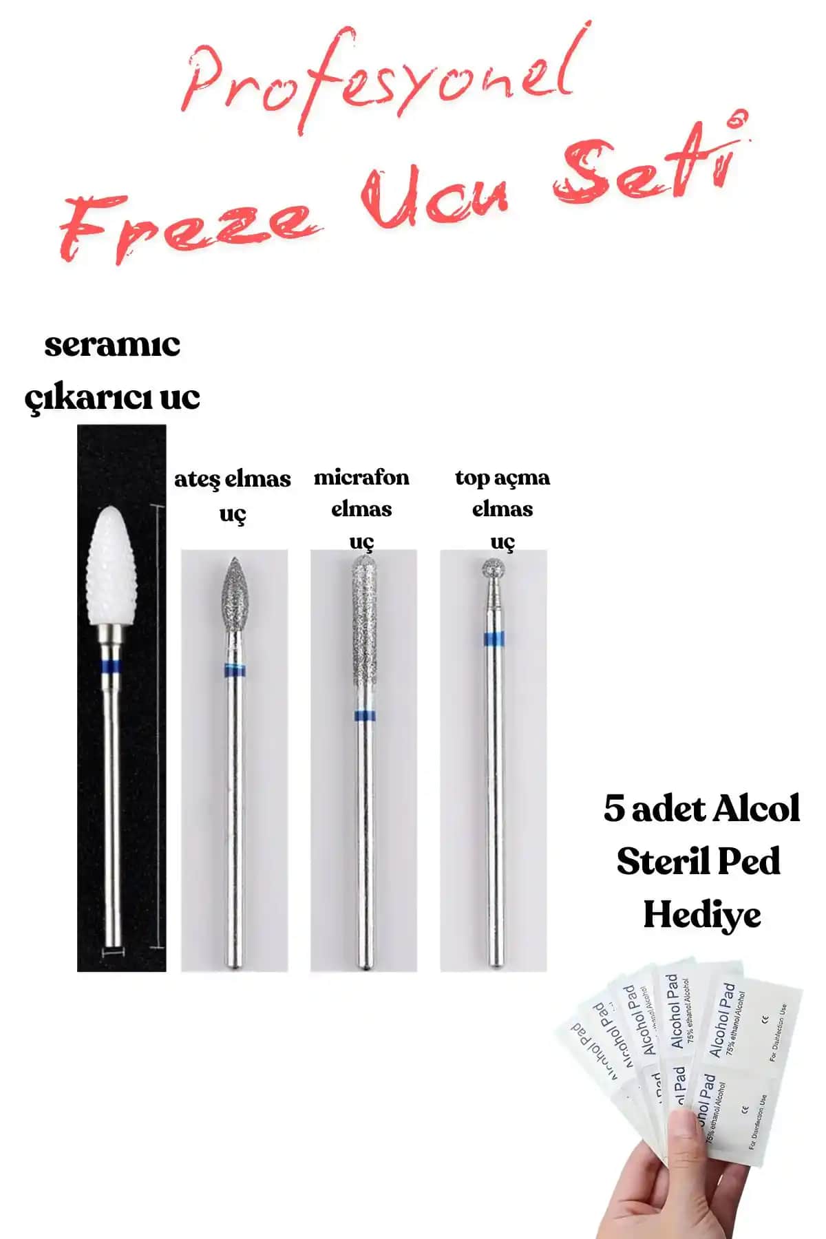 Obje Kozmetik Protez Tırnak Kalıcı Oje ve Seramik Çıkarıcı Freze Ucu Seti Profesyonel Kullanım İçin