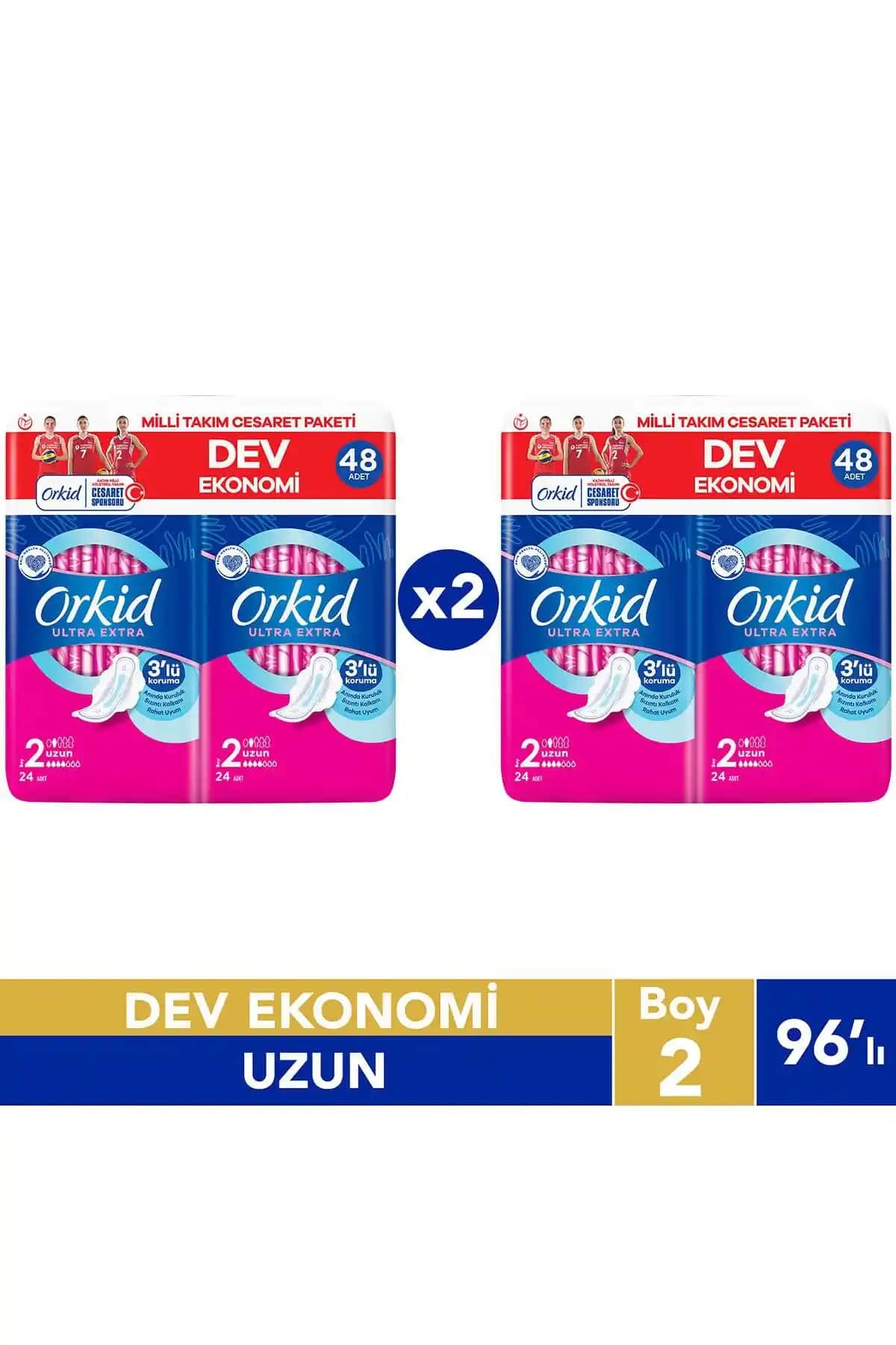 Orkid Ultra Extra Uzun Cesaret Paketi 96'lı Kadınlar İçin Güvenli ve Konforlu Hijyen Ürünü
