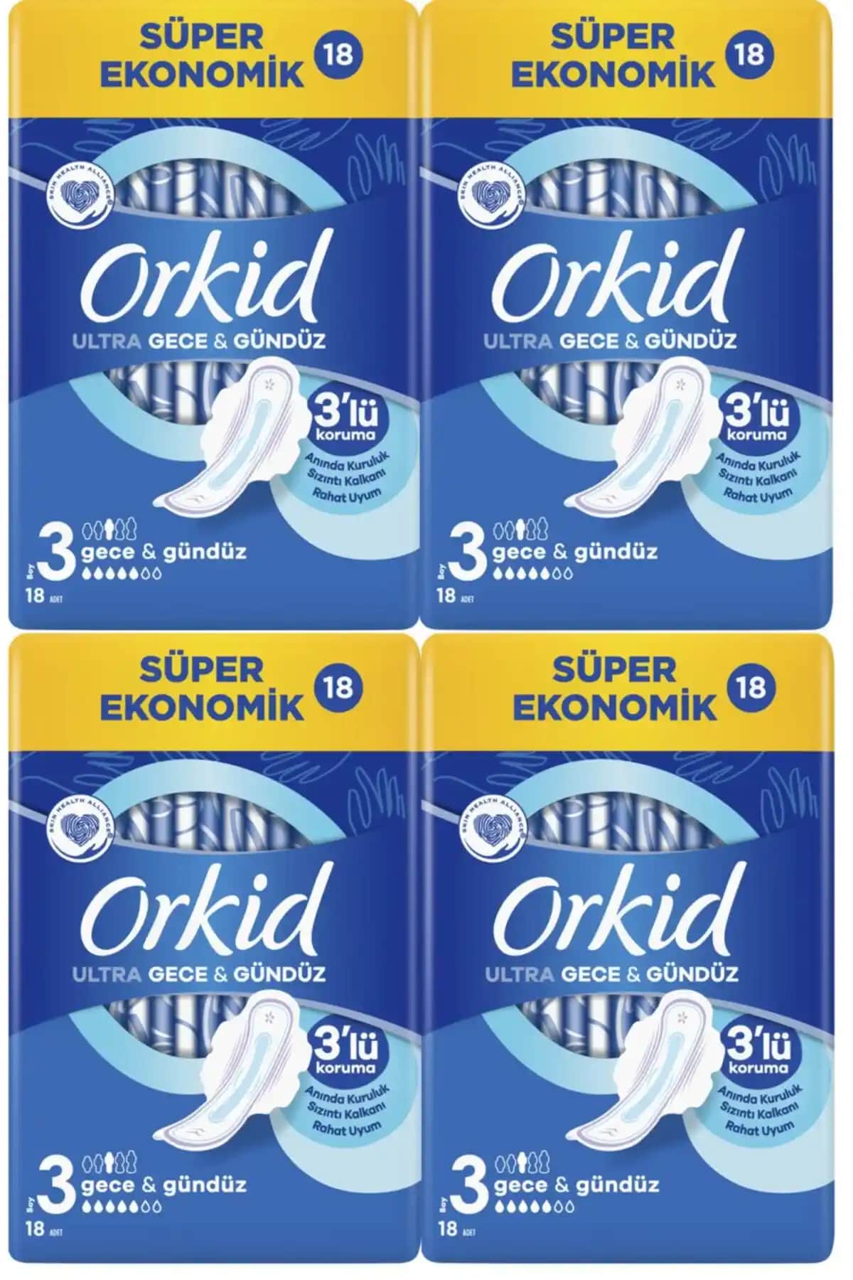 Orkid Ultra Hijyenik Ped 3 Numara Gündüz ve Gece Kullanımı için Yüksek Emicilikli Pedler