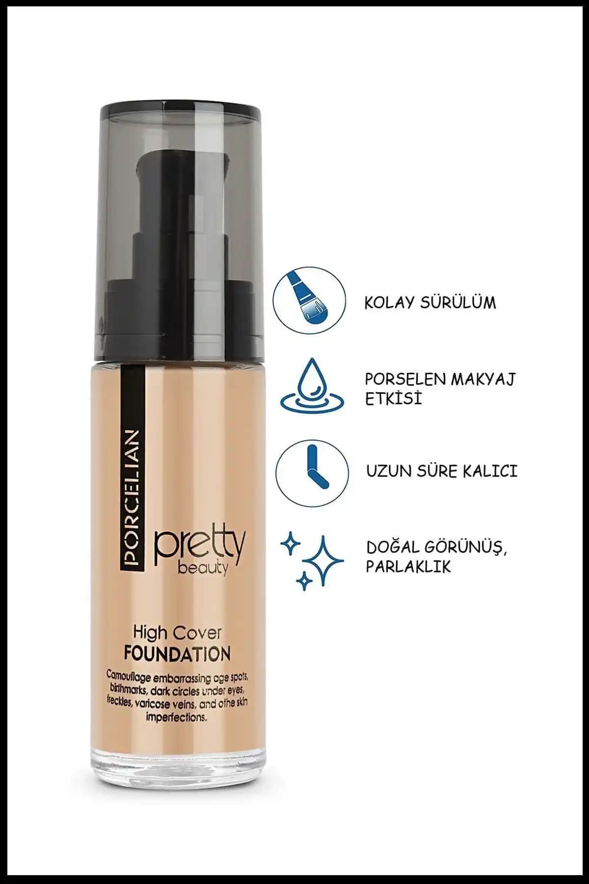 Pretty Beauty High Cover Yüksek Kapatıcı Fondöten No:2 - Uzun Süre Kalıcı ve Doğal Görünüm