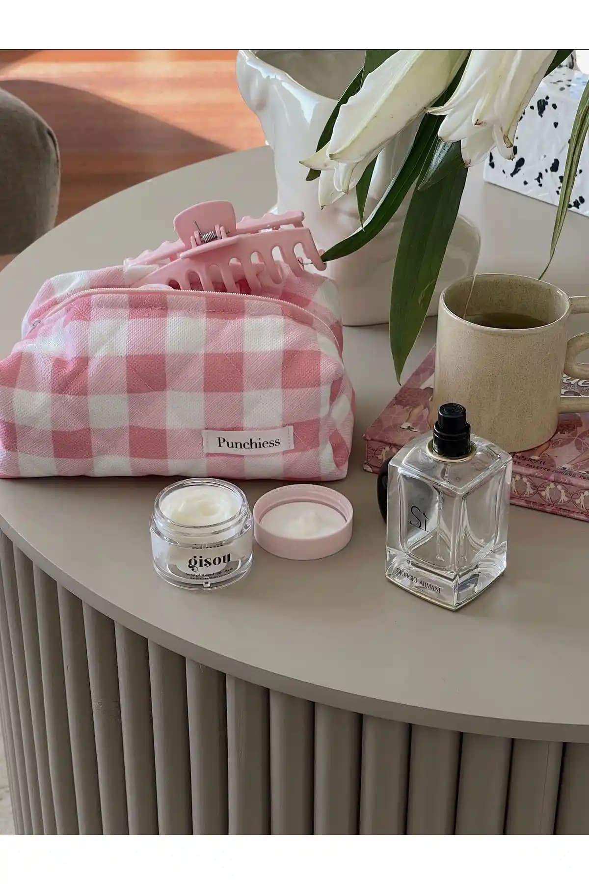 Punchiess Pembe Pötikareli Makyaj Çantası: Şık ve Dayanıklı Kadınlar İçin Saklama Çözümü