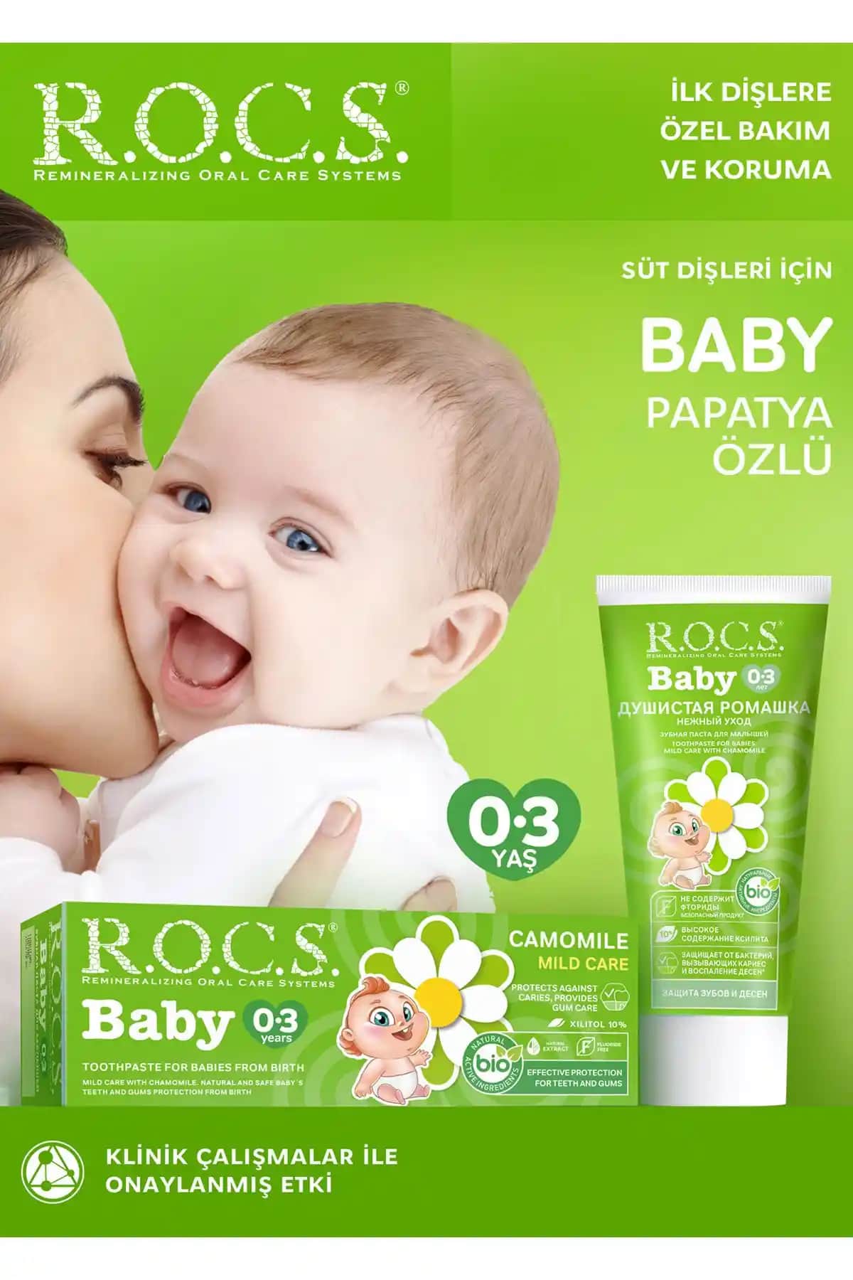 R.O.C.S. Rocs Bebek Papatya Özlü Diş Macunu Güvenli ve Doğal Bebek Ağız Bakımı Ürünü