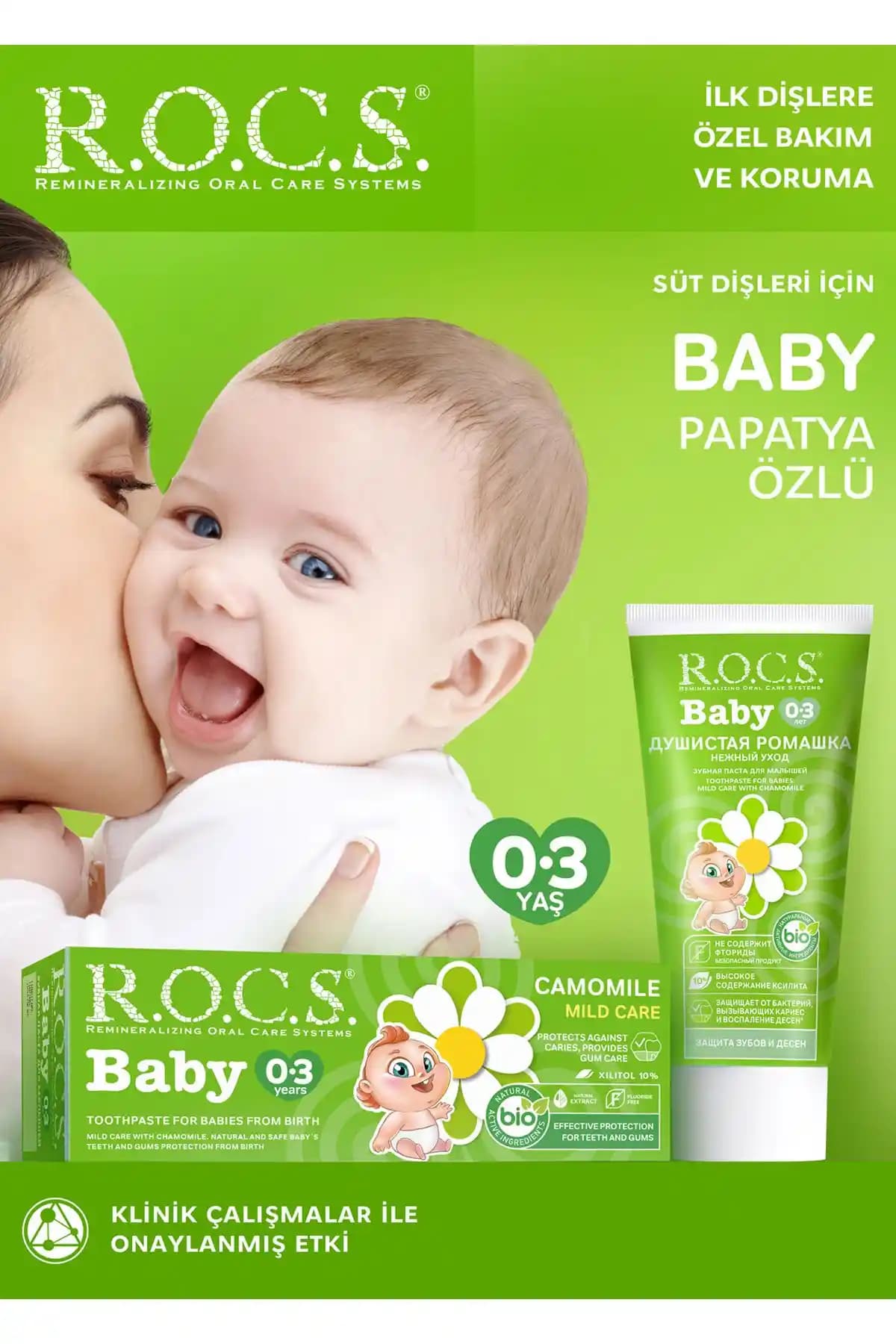 R.O.C.S. Rocs Bebek Papatya Özlü Diş Macunu Güvenli ve Doğal Bebek Ağız Bakımı Ürünü