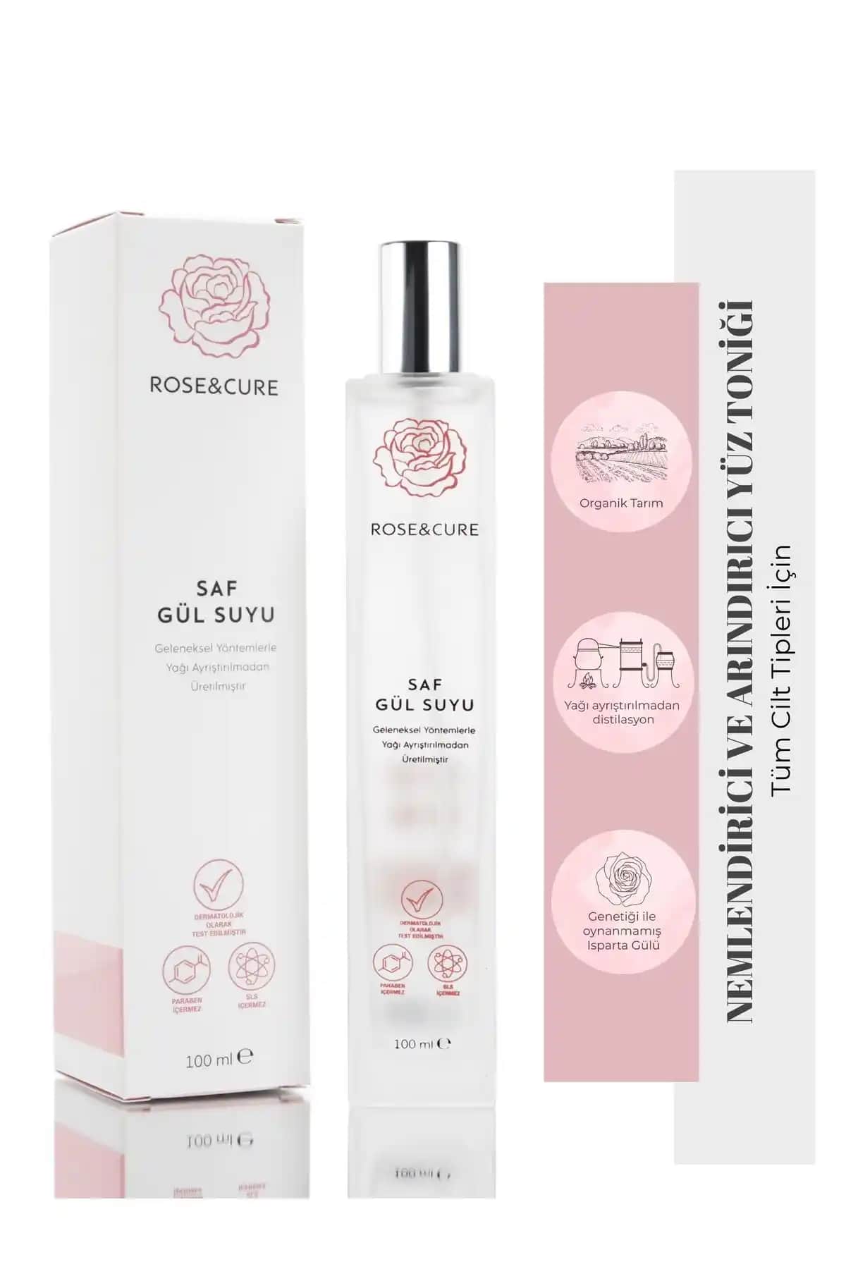 Rose and Cure Saf Gül Suyu 100ml Doğal ve Ferahlatıcı Cilt Bakım Toniki