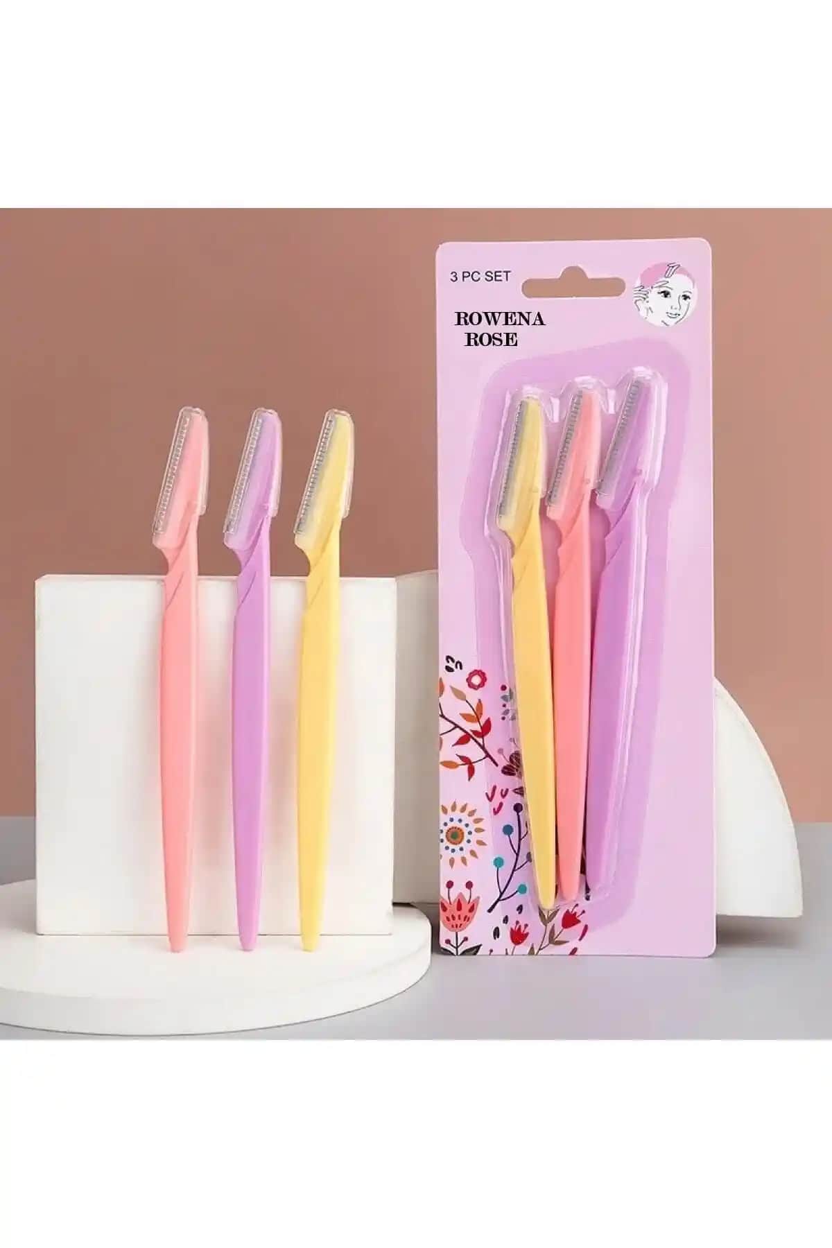 ROWENAROSE Renkli 3'lü Kaş Ustura Seti Pratik ve Şık Tasarım ile Güvenli Kullanım