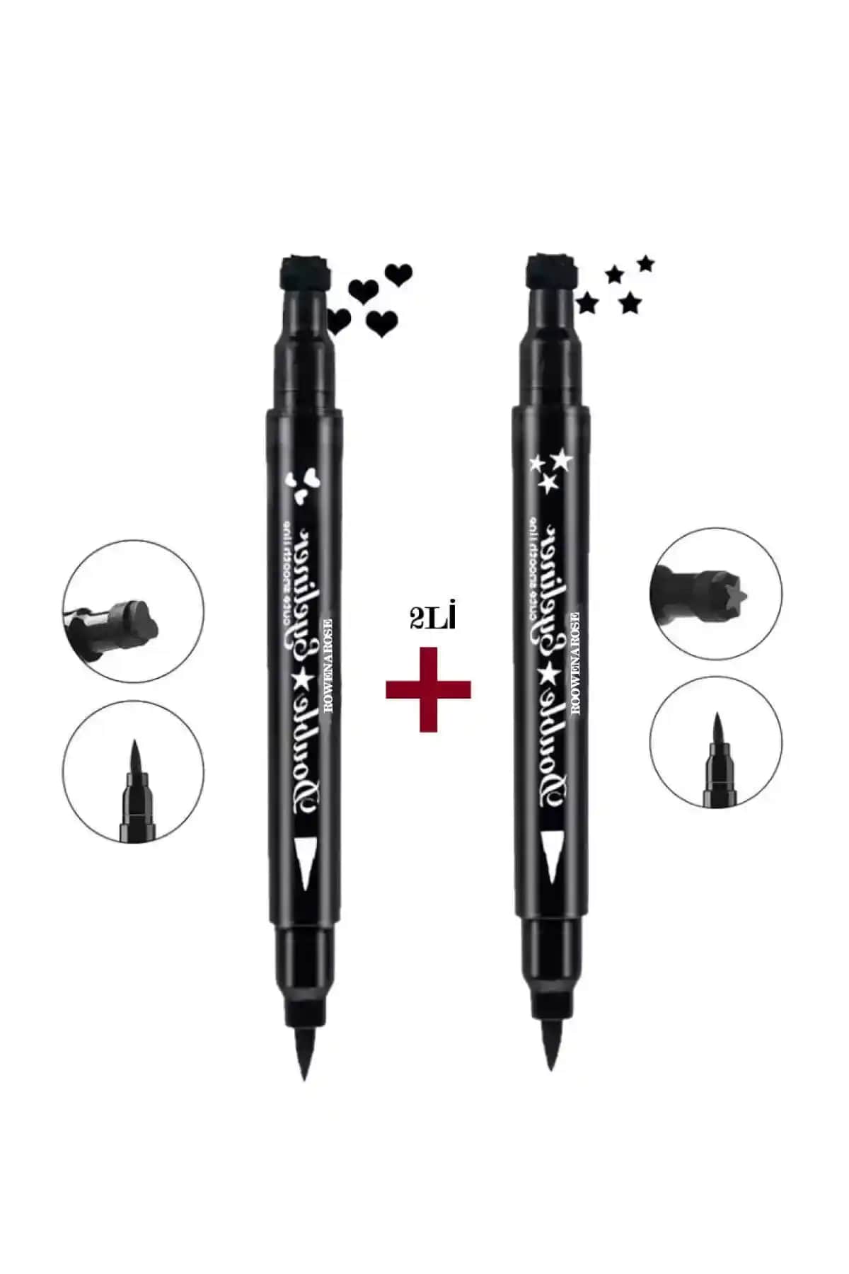 Rowenaroze Çift Taraflı Yıldız ve Kalp Desenli Siyah Mat Eyeliner Seti