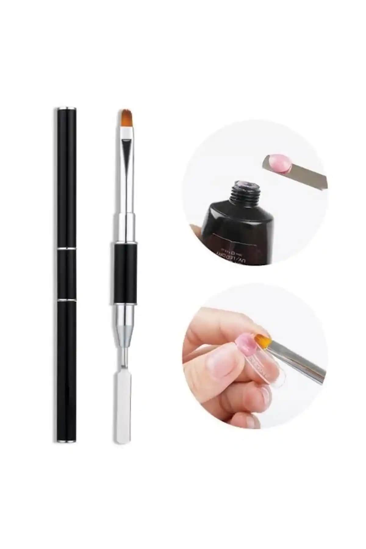 SİNKA Çift Taraflı Poly Jel Uygulama Fırça ve Spatula Seti Profesyonel Tırnak Bakımı İçin