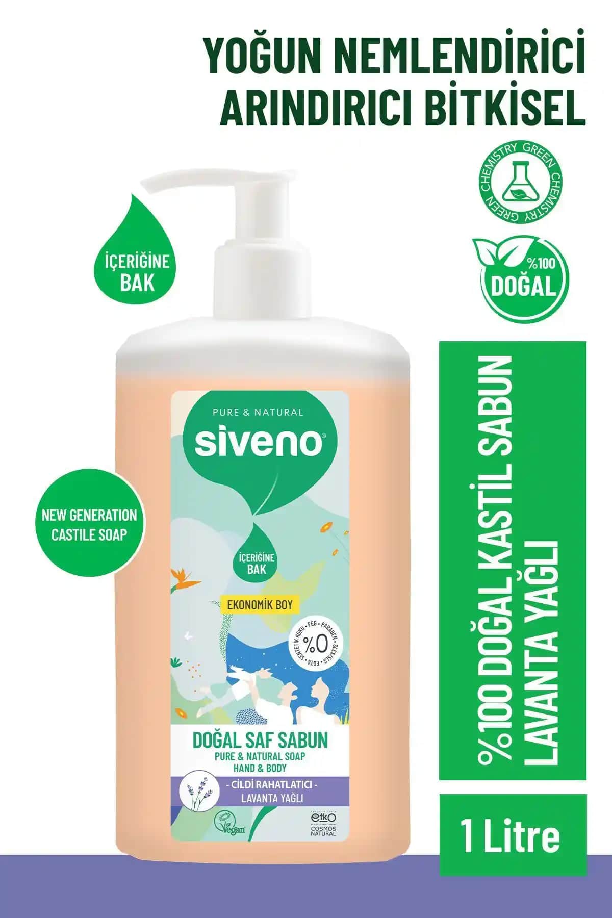 Siveno %100 Doğal Sıvı Kastil Sabun Lavanta Yağlı Cilt Sağlığı ve Temizlik İçin Güvenilir