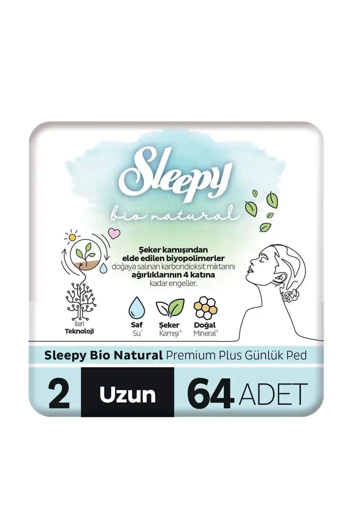 Sleepy Bio Natural Plus Günlük Ped Uzun 64 Adet Organik Kadın Hijyen Ürünü