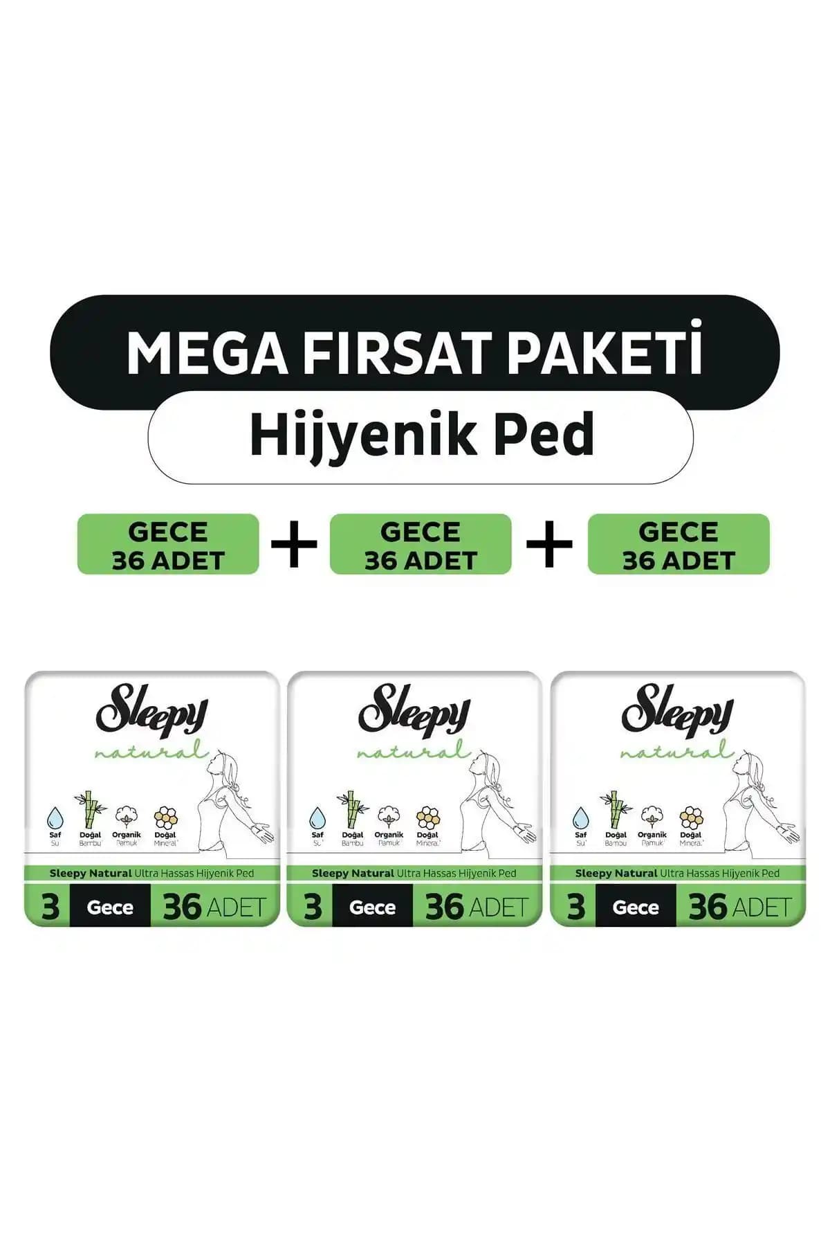Sleepy Natural Ultra Hassas Hijyenik Pedler Gece Kullanımı İçin Uygun Yüksek Kaliteli Organik Pedler