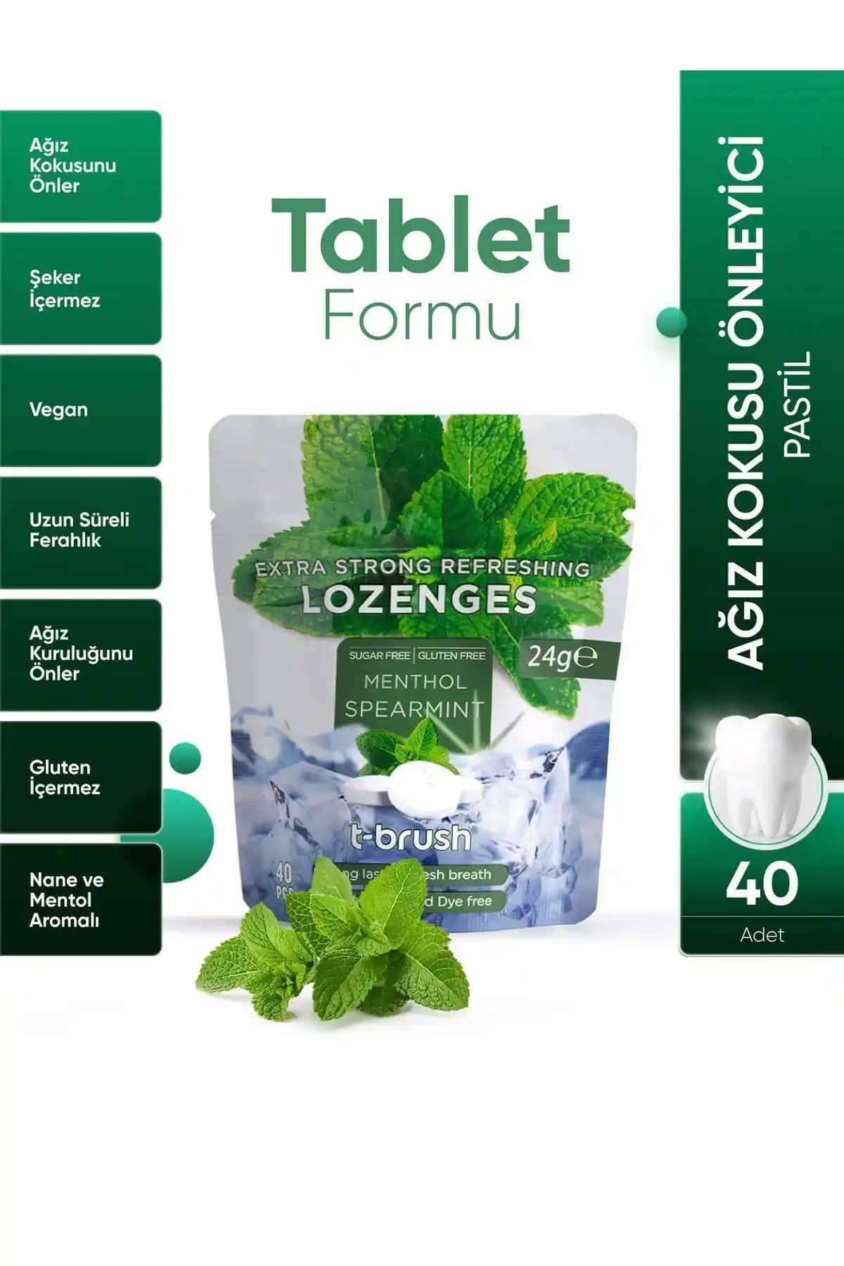 TBRUSH Ağız Kokusu Önleyici Mentol ve Nane Aromalı Pastil ile Günlük Ferahlık Sağlayın