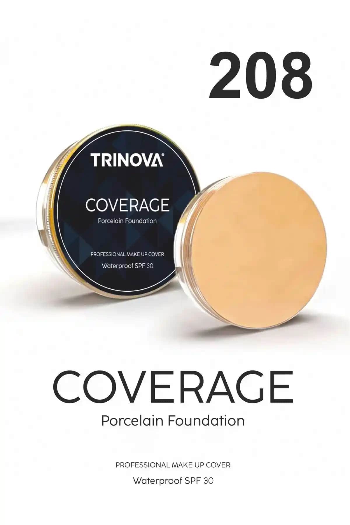 Trinova Makeup Cover Porselen Fondöten Açık Ton 208 - Yüksek Kapatıcılık ve Doğal Görünüm